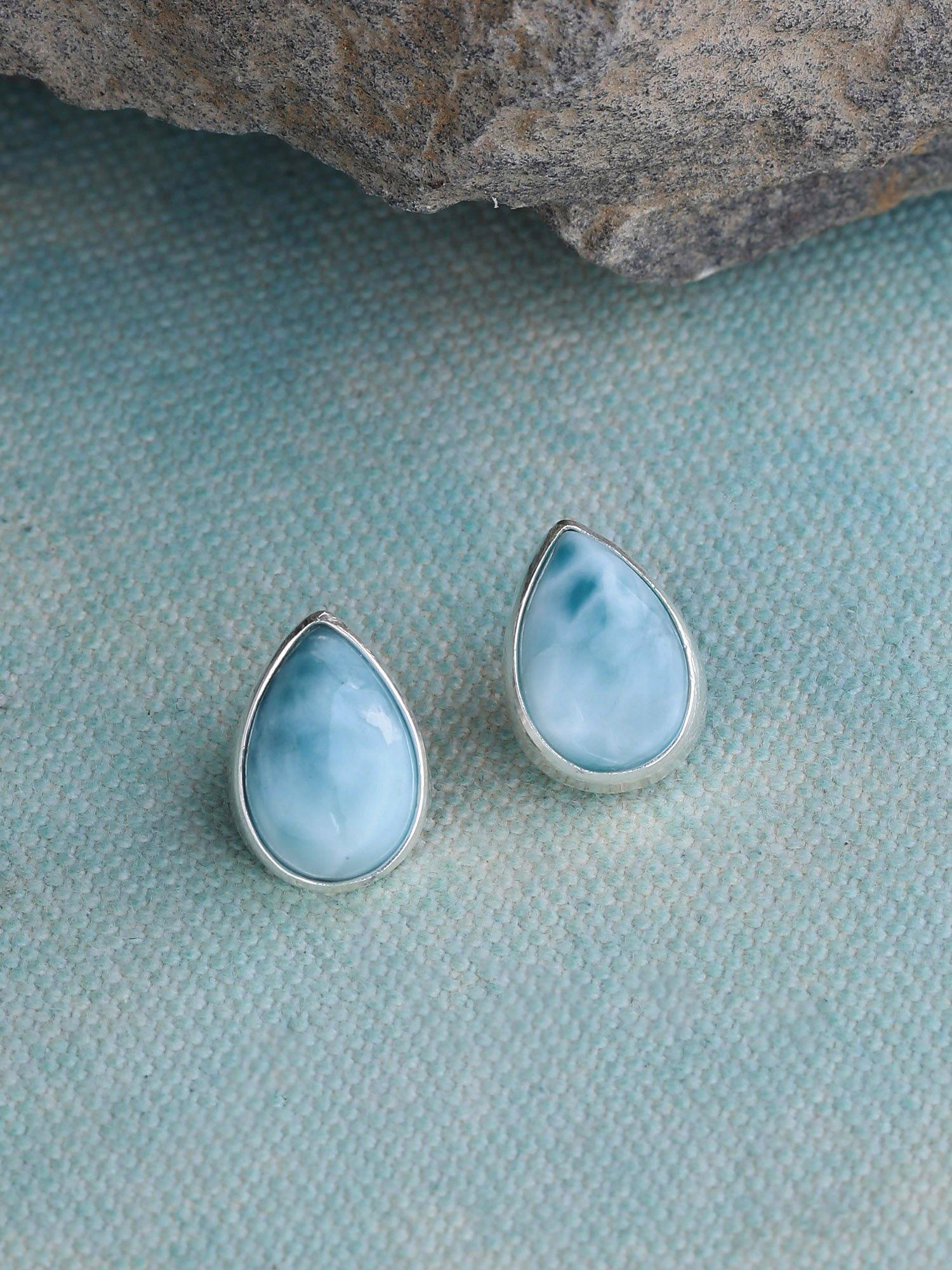 Larimar Solid 925 Sterling Silver Stud Earrings Jewelry - YoTreasure