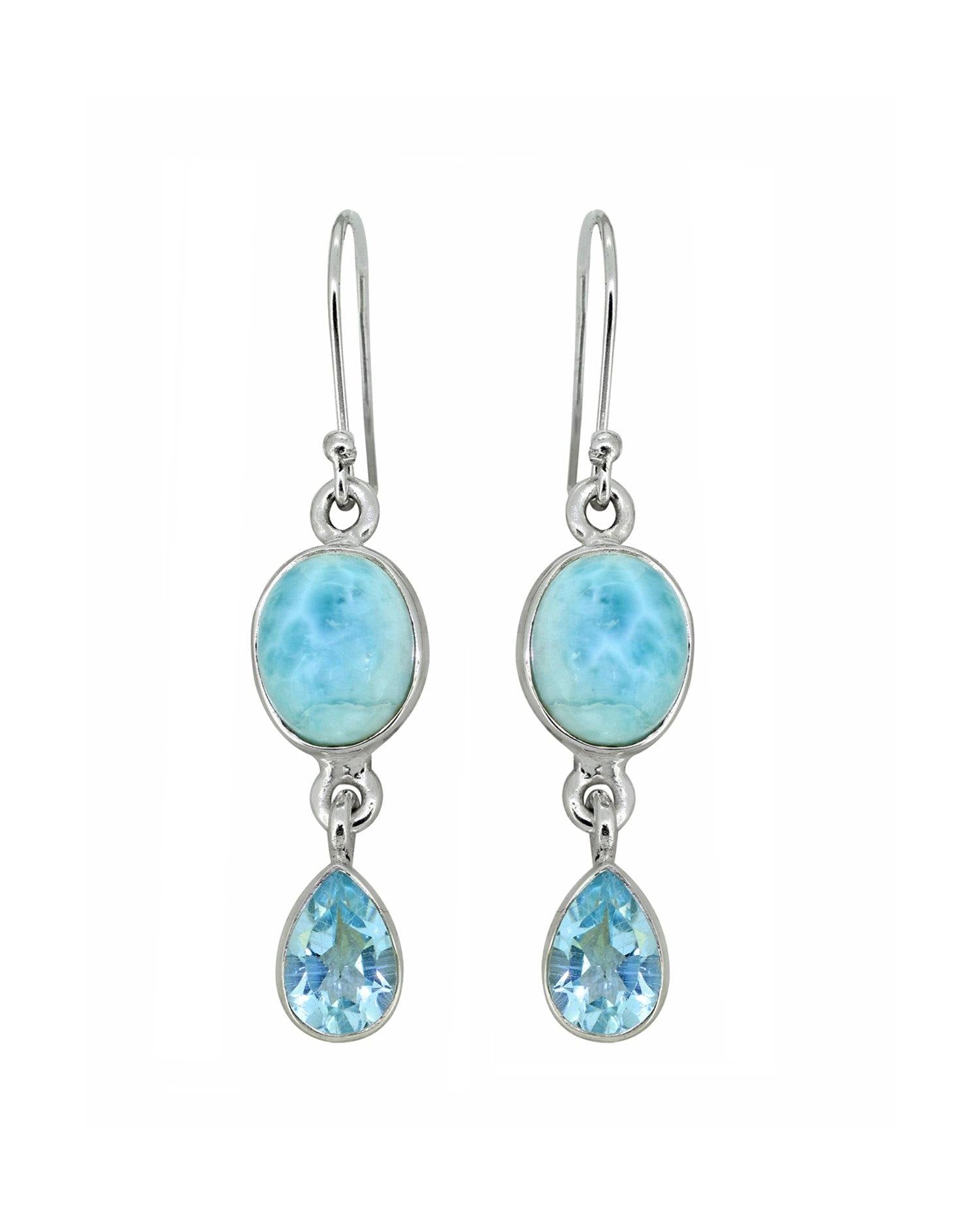 Larimar Blue Topaz Solid 925 Sterling Silver Dangle Earrings Jewelry - YoTreasure