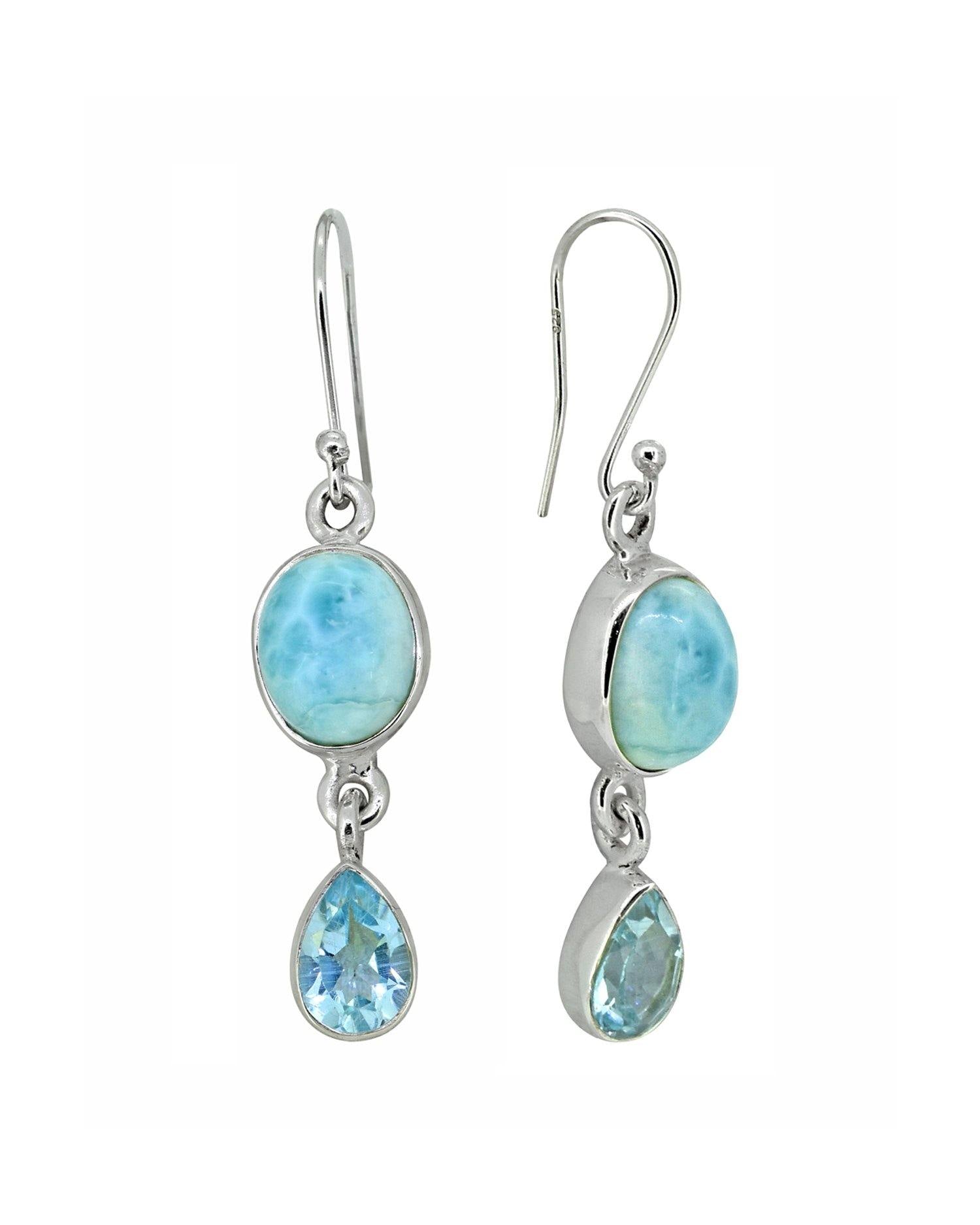 Larimar Blue Topaz Solid 925 Sterling Silver Dangle Earrings Jewelry - YoTreasure