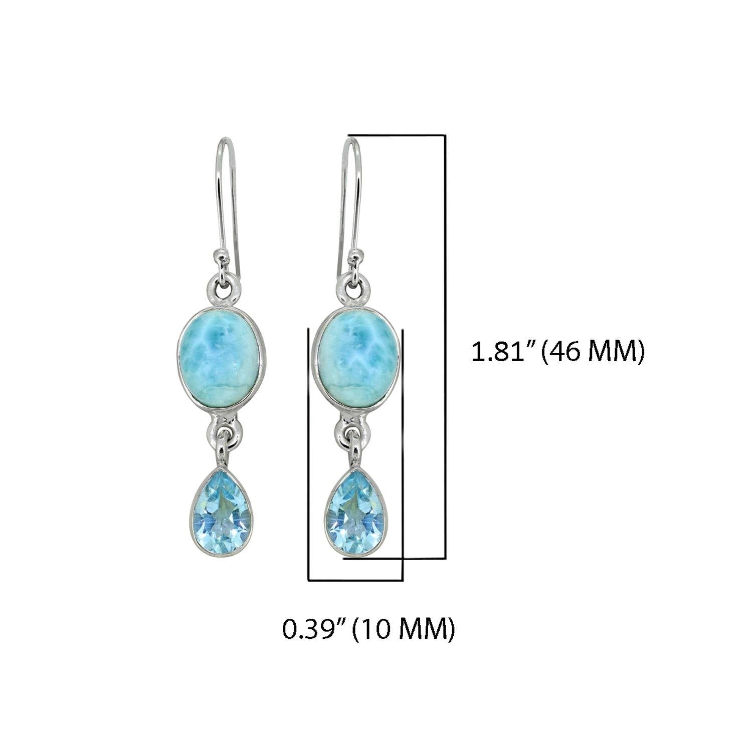 Larimar Blue Topaz Solid 925 Sterling Silver Dangle Earrings Jewelry - YoTreasure