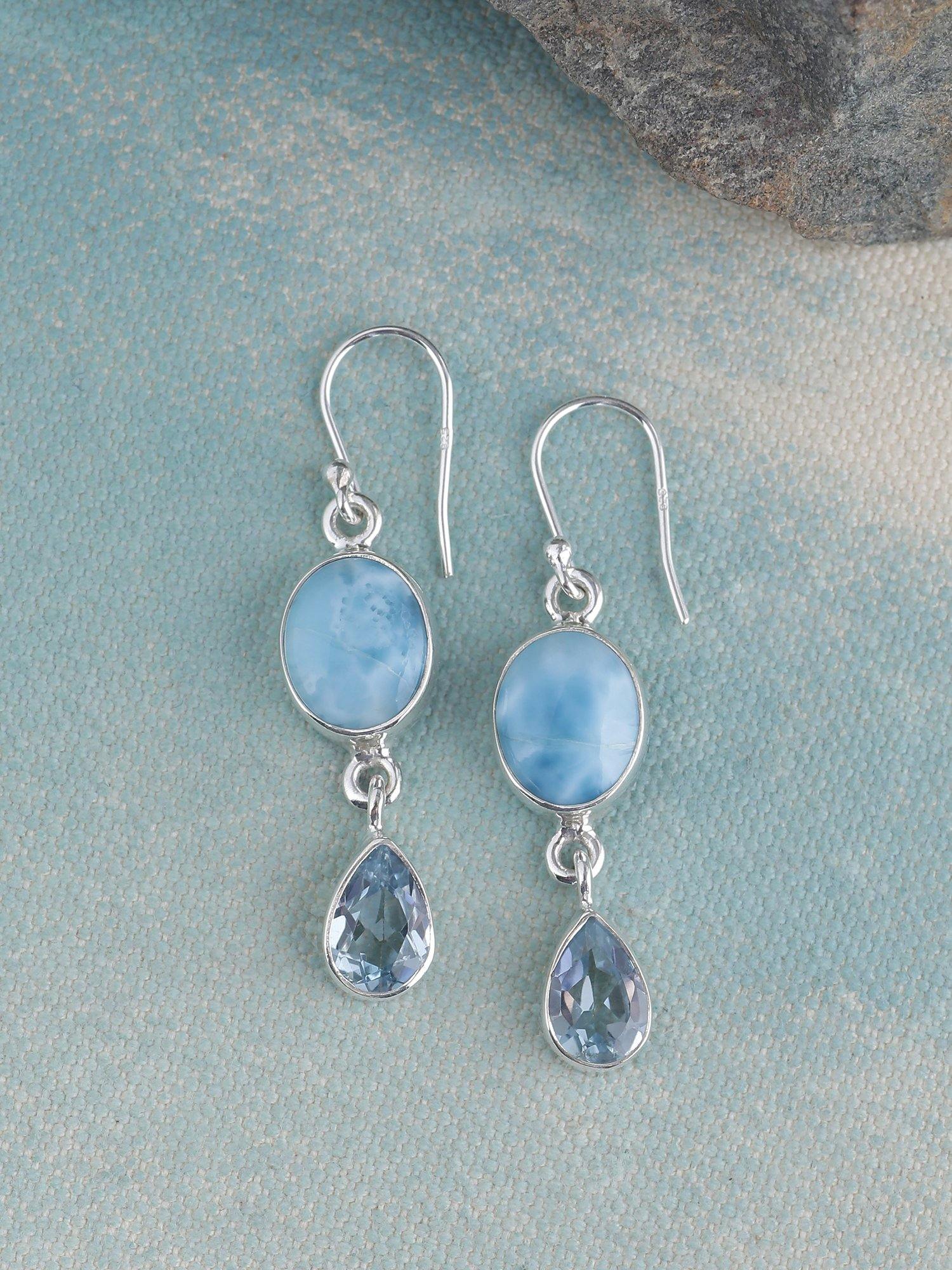 Larimar Blue Topaz Solid 925 Sterling Silver Dangle Earrings Jewelry - YoTreasure