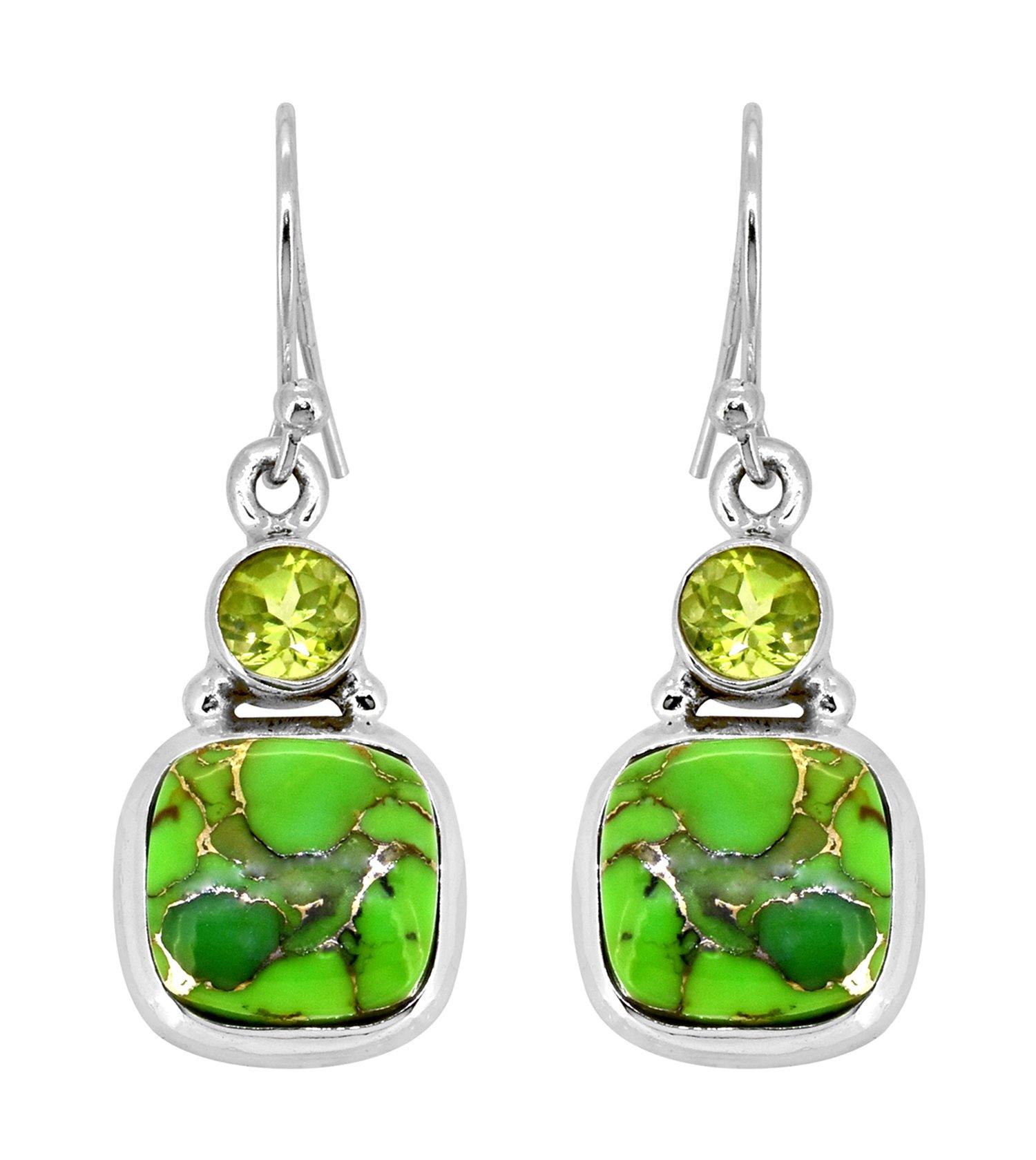 Green Copper Turquoise Solid 925 Sterling Silver Dangle Earrings Jewelry - YoTreasure