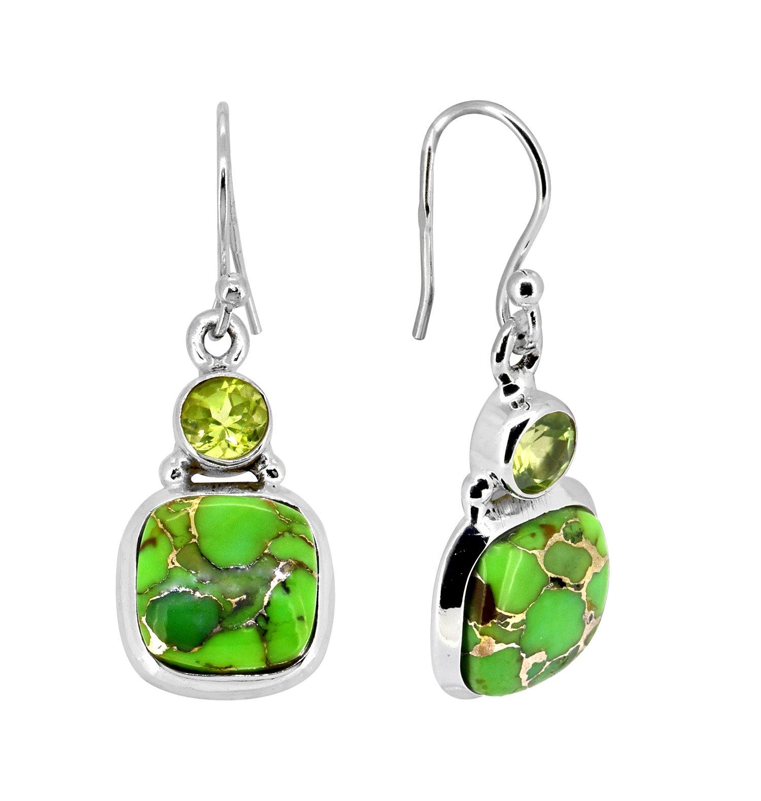 Green Copper Turquoise Solid 925 Sterling Silver Dangle Earrings Jewelry - YoTreasure