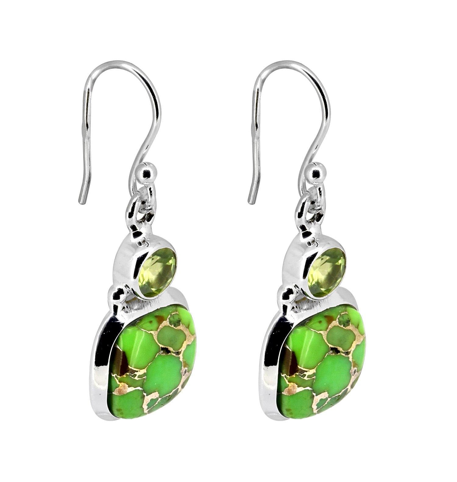 Green Copper Turquoise Solid 925 Sterling Silver Dangle Earrings Jewelry - YoTreasure
