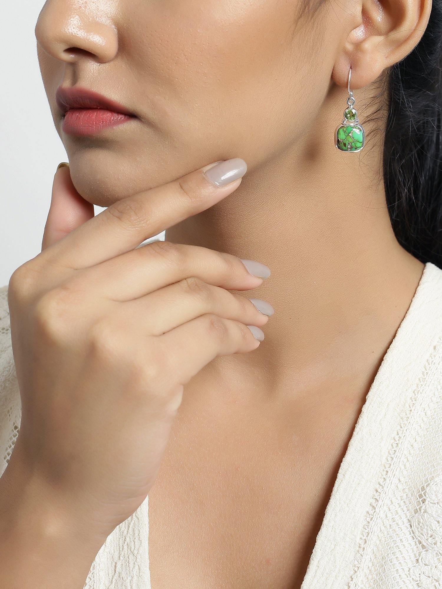 Green Copper Turquoise Solid 925 Sterling Silver Dangle Earrings Jewelry - YoTreasure