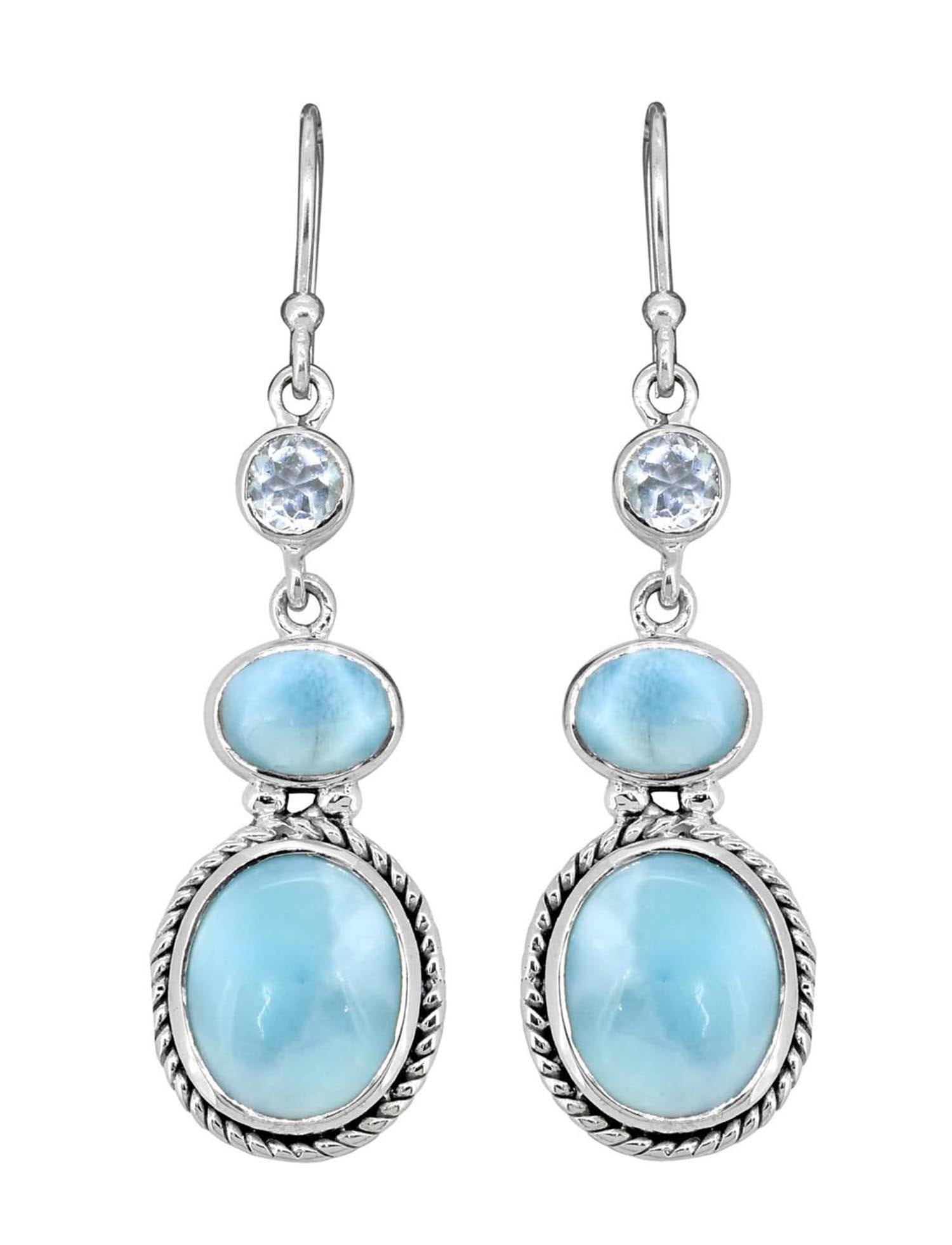 Larimar Blue Topaz Solid 925 Sterling Silver Dangle Earrings Jewelry - YoTreasure