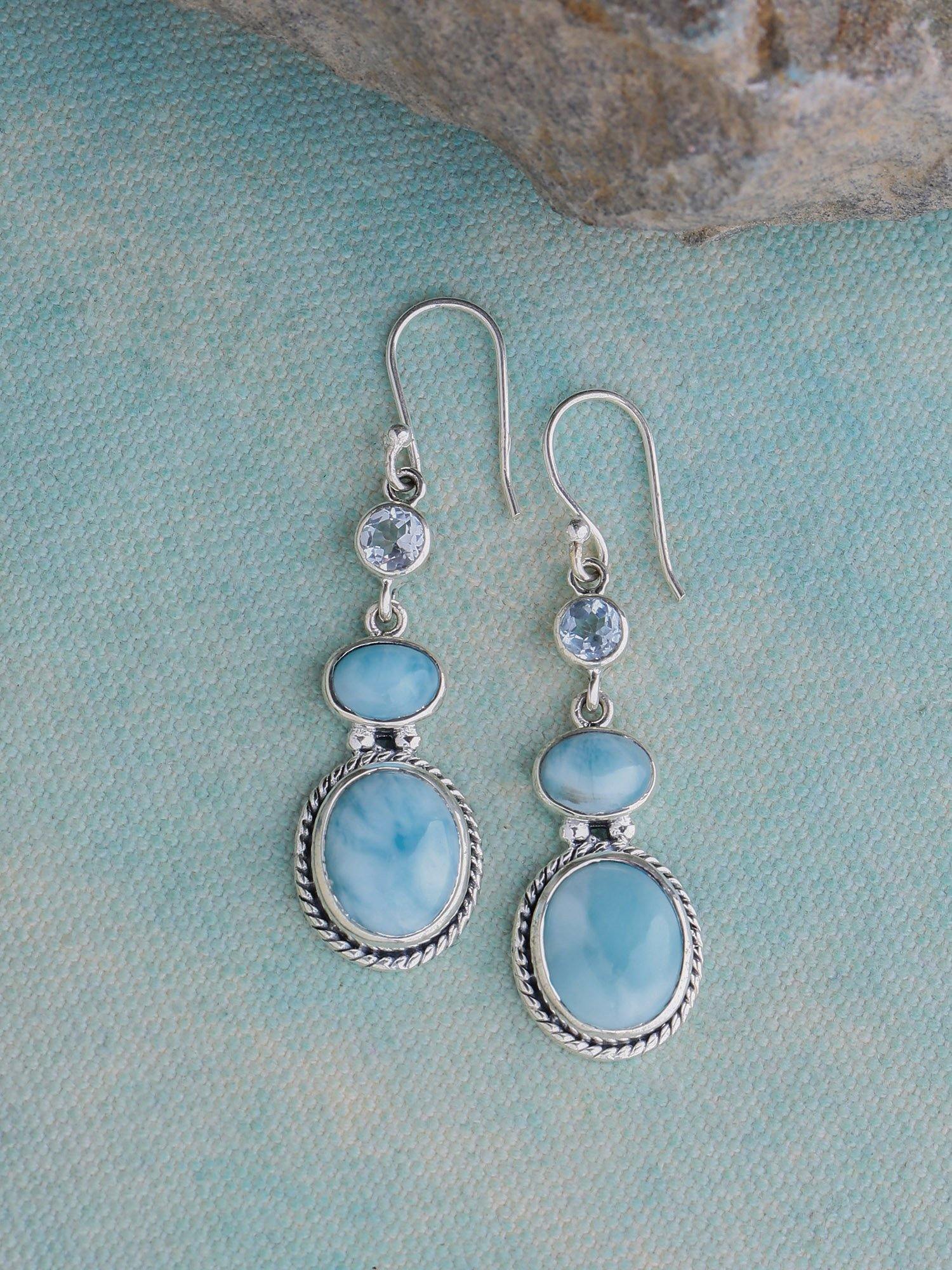 Larimar Blue Topaz Solid 925 Sterling Silver Dangle Earrings Jewelry - YoTreasure