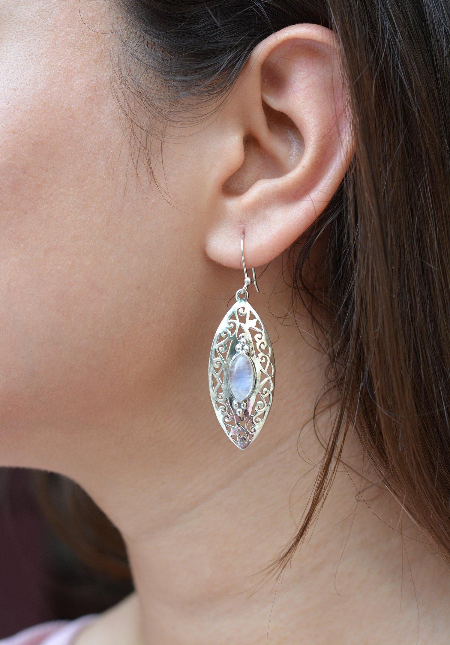 Rainbow Moonstone Solid 925 Sterling Silver Dangle Earrings - YoTreasure