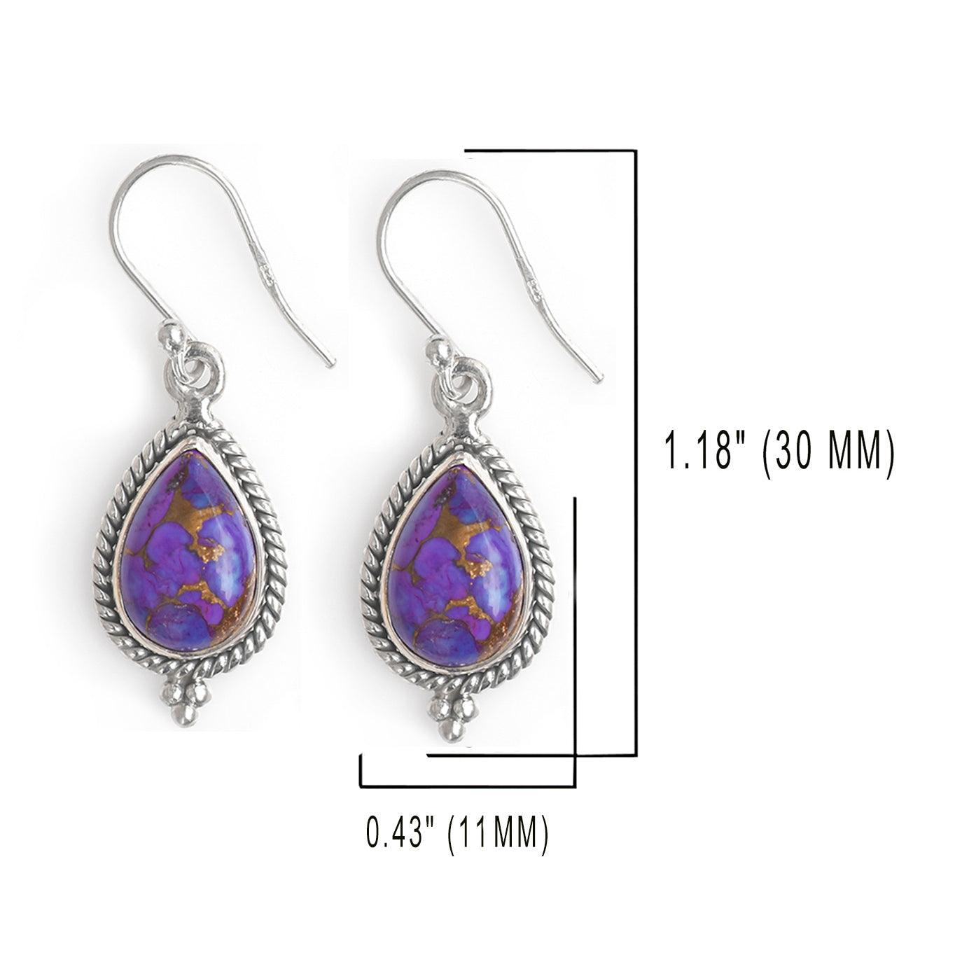 Purple Copper Turquoise Solid 925 Sterling Silver Dangle Earrings Jewelry - YoTreasure
