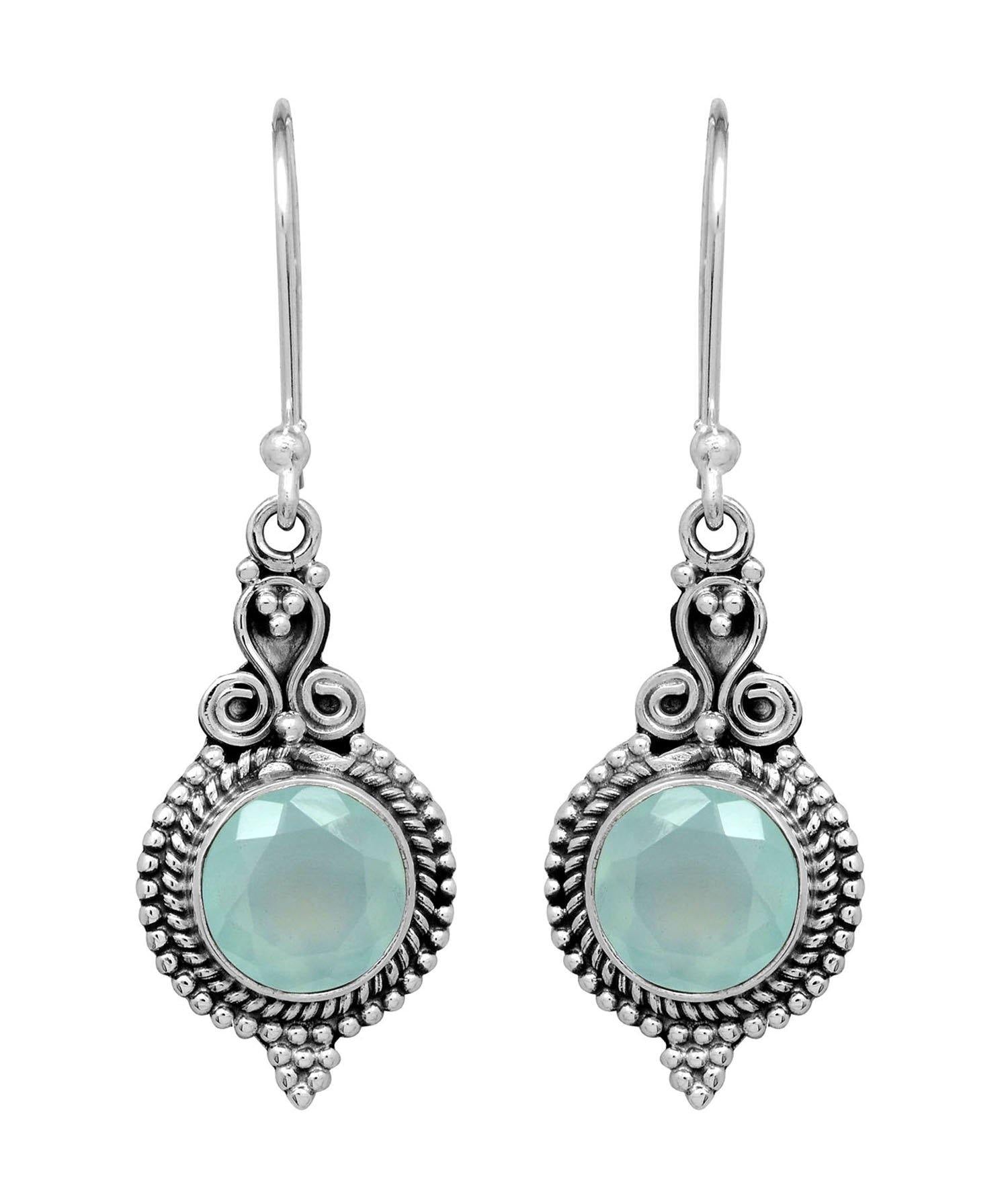 Aqua Chalcedony Solid 925 Sterling Silver Dangle Earrings Jewelry - YoTreasure