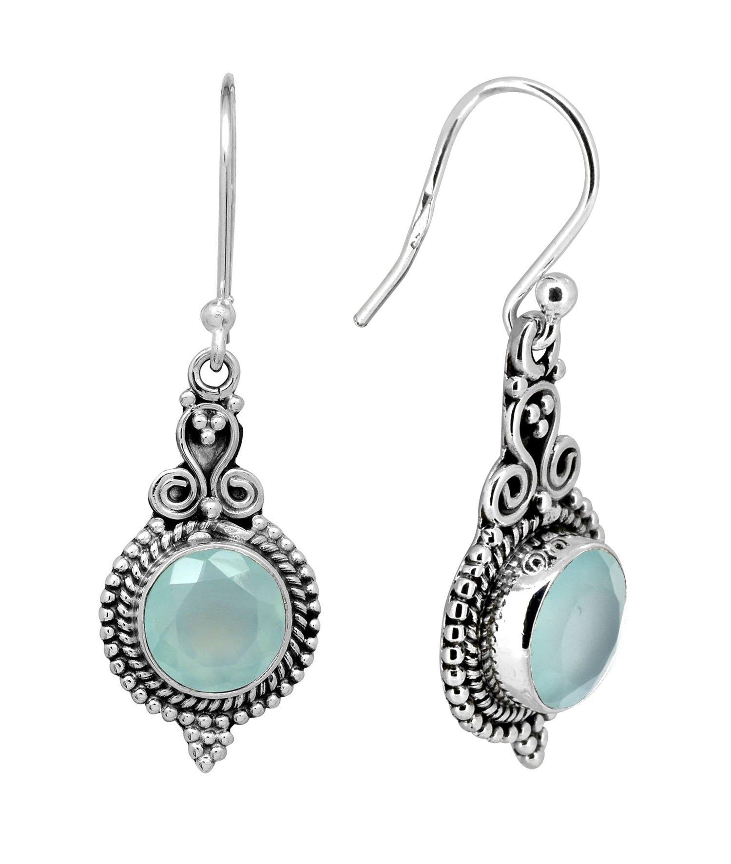 Aqua Chalcedony Solid 925 Sterling Silver Dangle Earrings Jewelry - YoTreasure