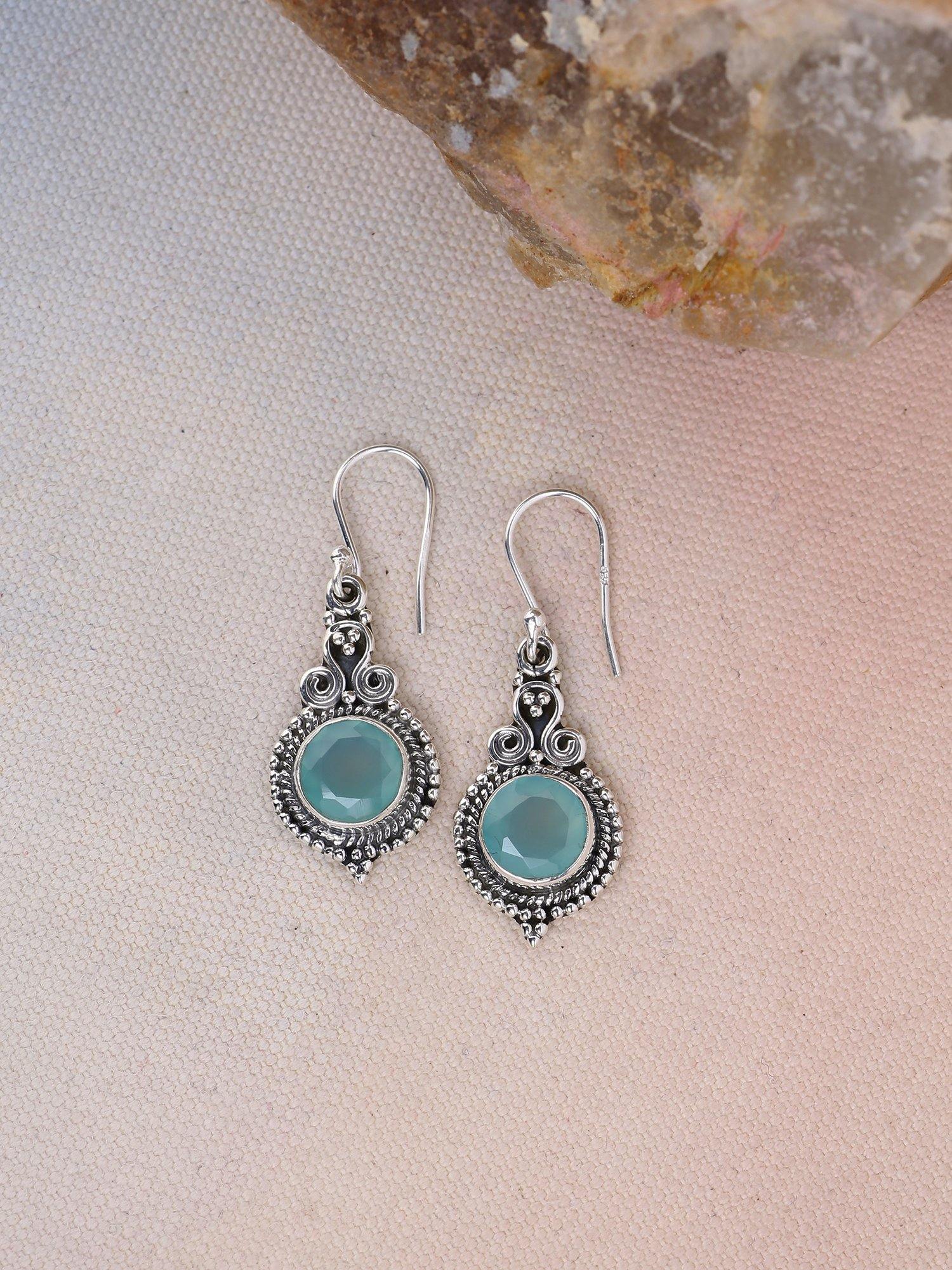 Aqua Chalcedony Solid 925 Sterling Silver Dangle Earrings Jewelry - YoTreasure