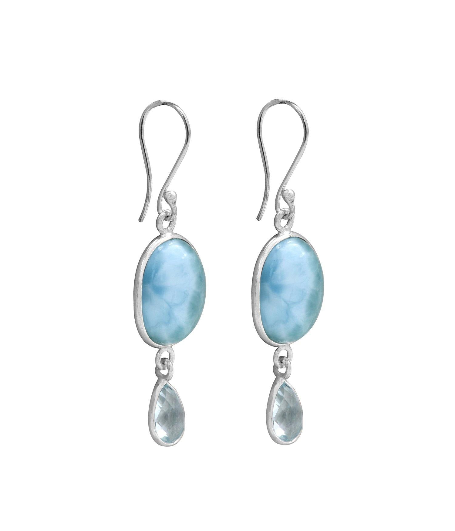 Larimar Blue Topaz Solid 925 Sterling Silver Dangle Earrings Jewelry - YoTreasure