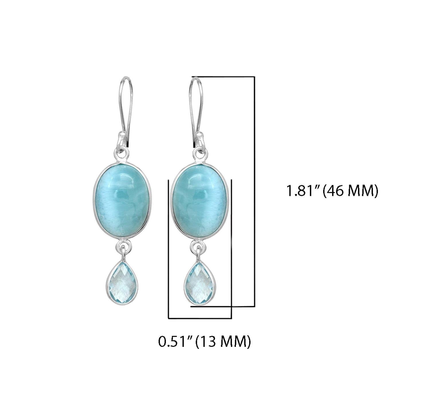 Larimar Blue Topaz Solid 925 Sterling Silver Dangle Earrings Jewelry - YoTreasure