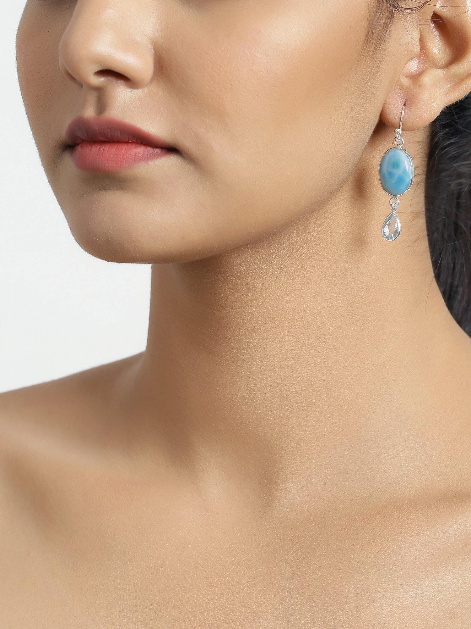 Larimar Blue Topaz Solid 925 Sterling Silver Dangle Earrings Jewelry - YoTreasure