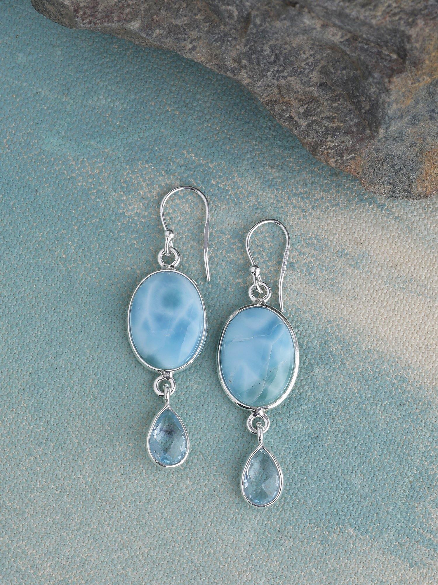 Larimar Blue Topaz Solid 925 Sterling Silver Dangle Earrings Jewelry - YoTreasure