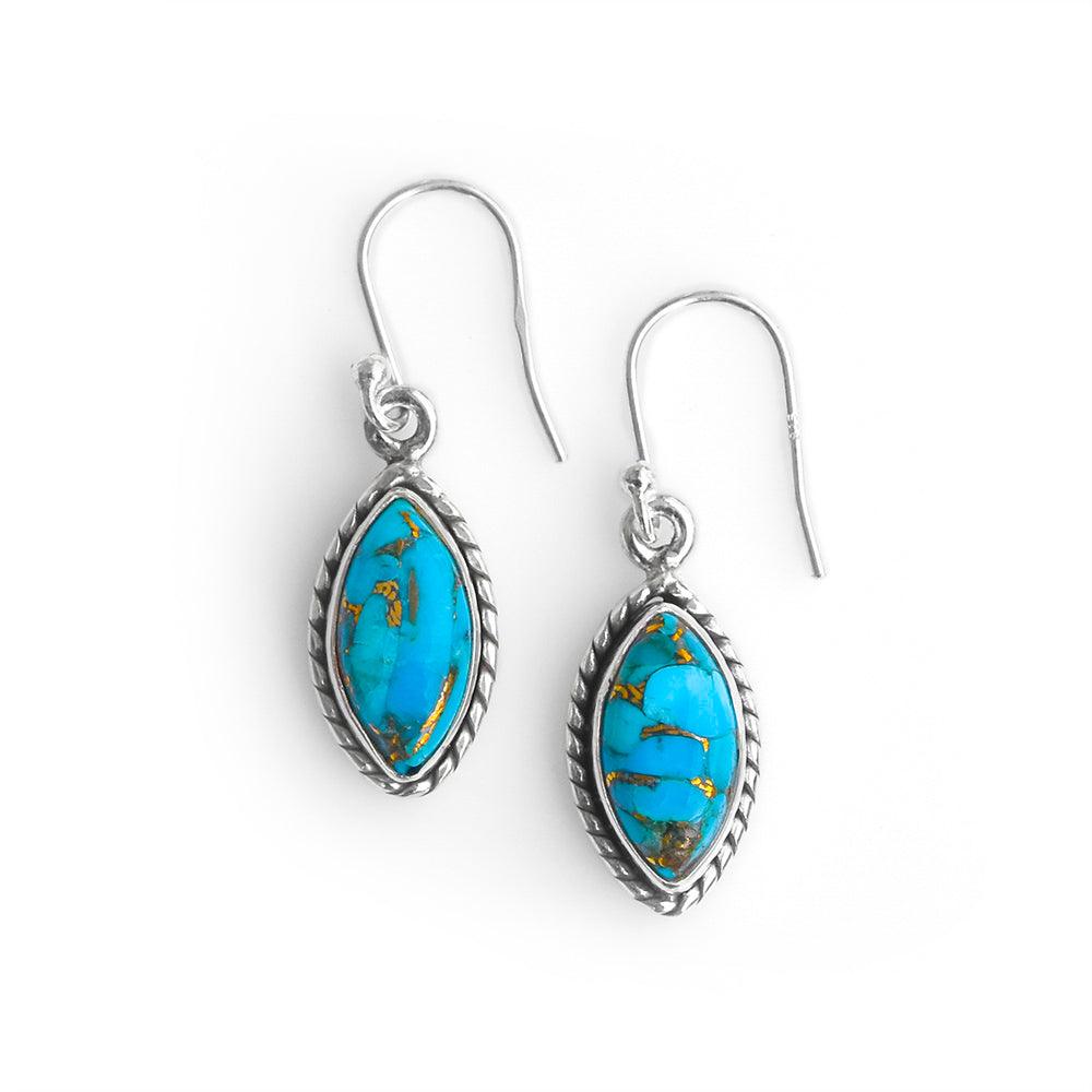 Blue Copper Turquoise Solid 925 Sterling Silver Dangle Earrings Jewelry - YoTreasure