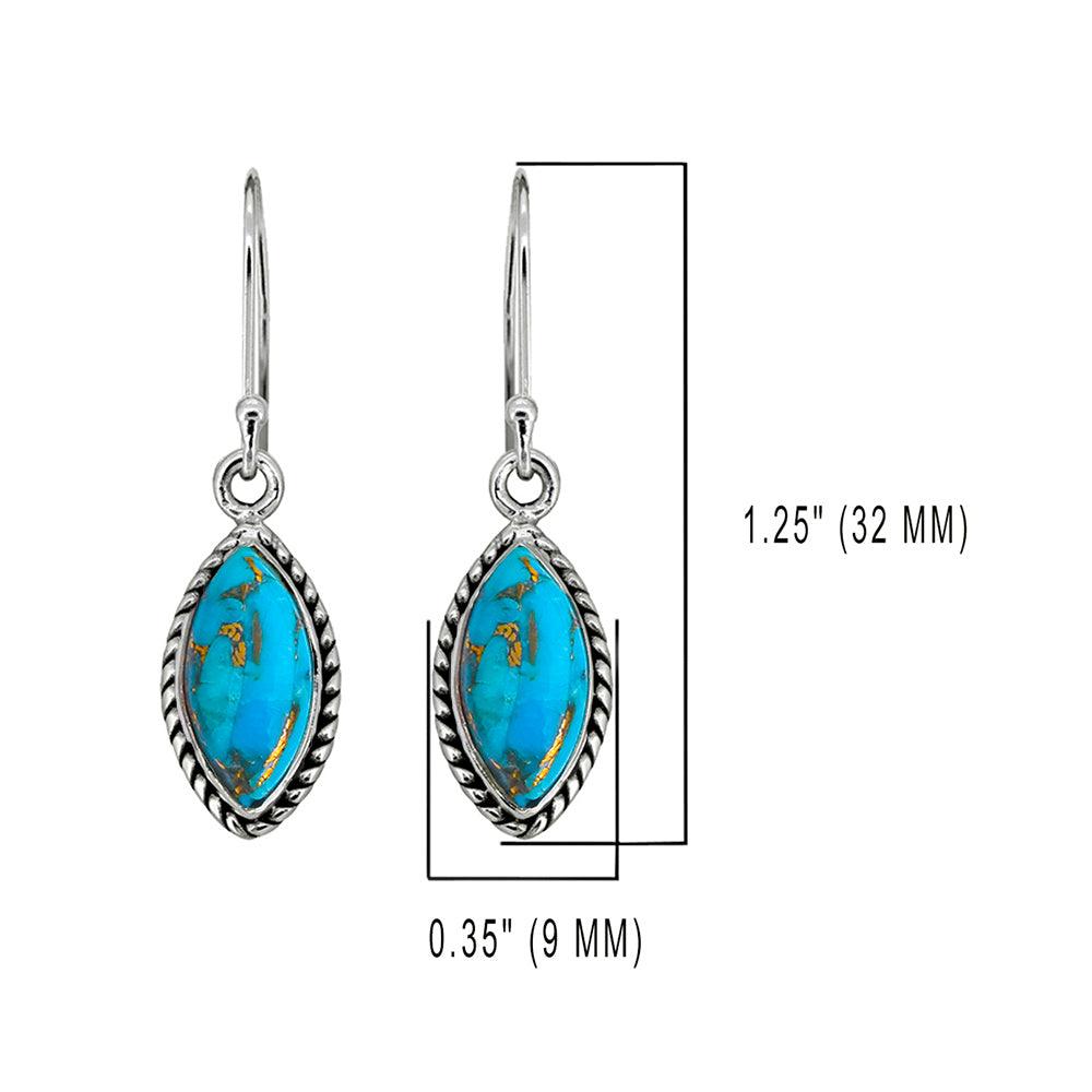 Blue Copper Turquoise Solid 925 Sterling Silver Dangle Earrings Jewelry - YoTreasure