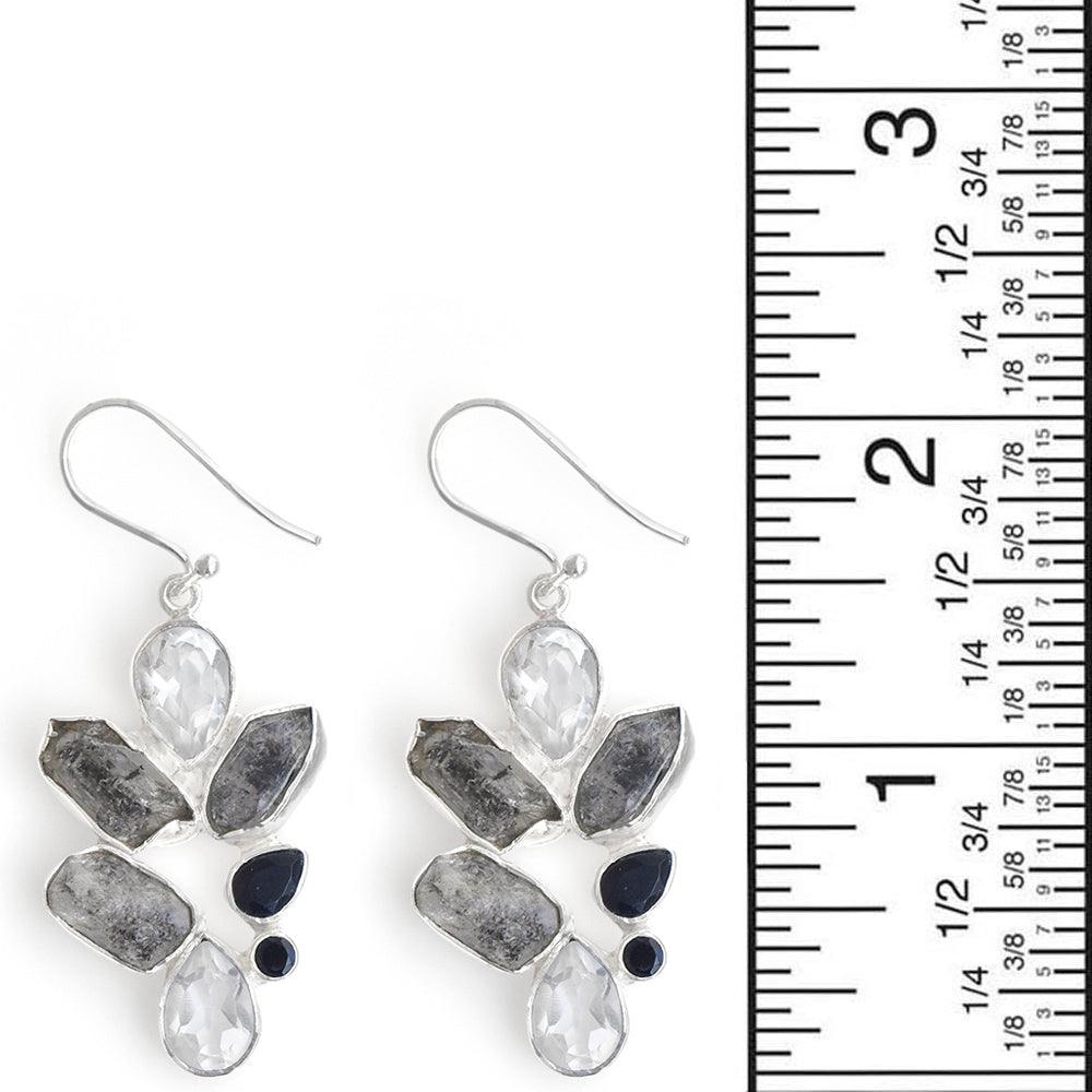 Crystal Quartz Raw Herkimer Black Onyx Solid 925 Sterling Silver Dangle Earrings Jewelry - YoTreasure