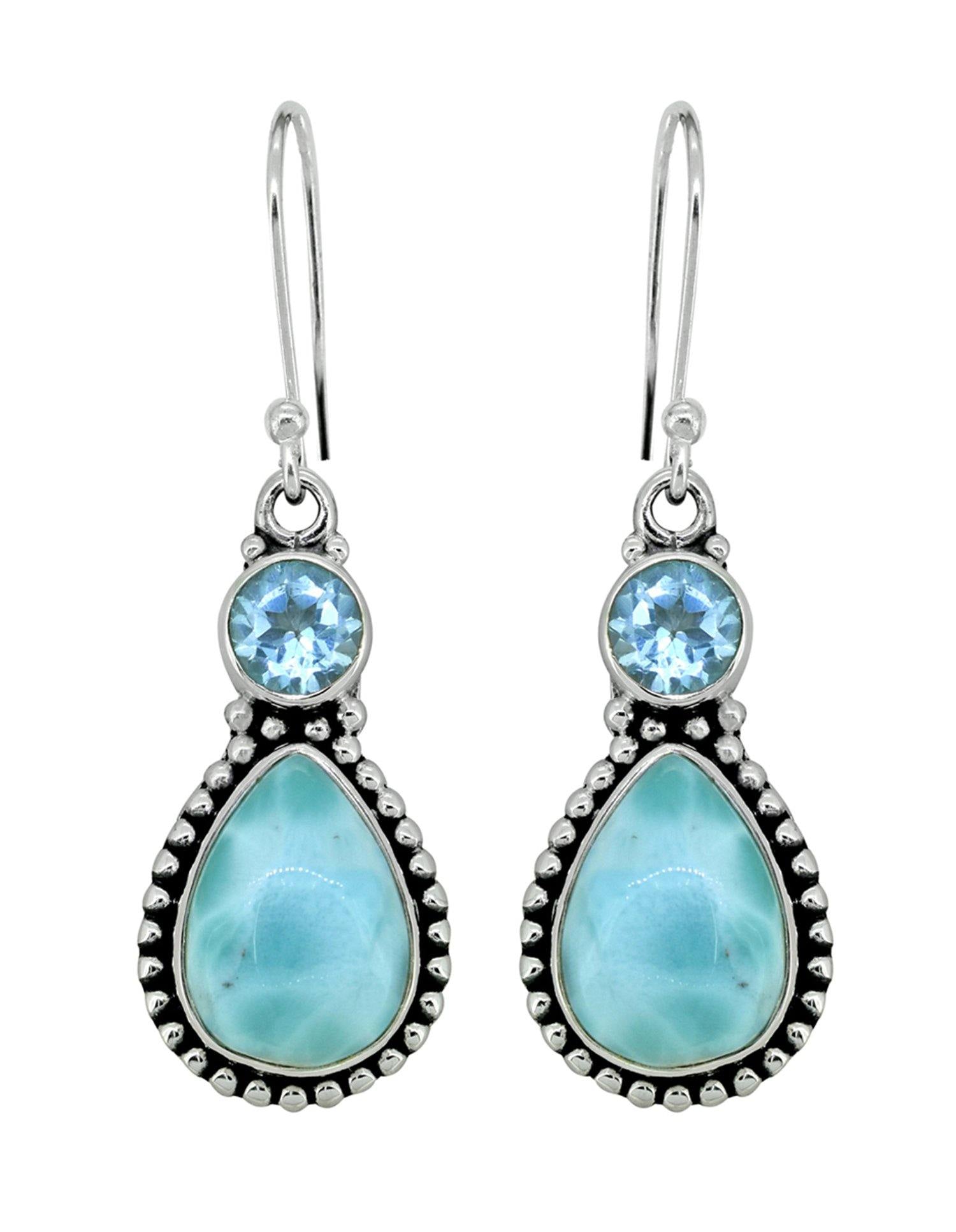 Larimar Blue Topaz Solid 925 Sterling Silver Dangle Earrings Jewelry - YoTreasure