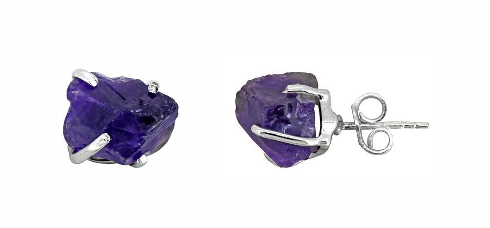 Rough Amethyst Solid 925 Sterling Silver Stud Earrings - YoTreasure