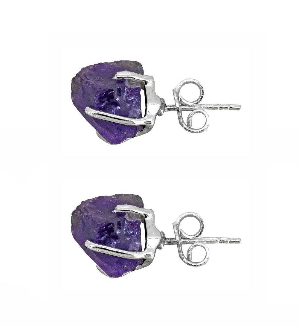 Rough Amethyst Solid 925 Sterling Silver Stud Earrings - YoTreasure