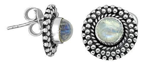 Rainbow Moonstone Solid 925 Sterling Silver Stud Earrings Jewelry - YoTreasure