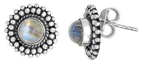 Rainbow Moonstone Solid 925 Sterling Silver Stud Earrings Jewelry - YoTreasure