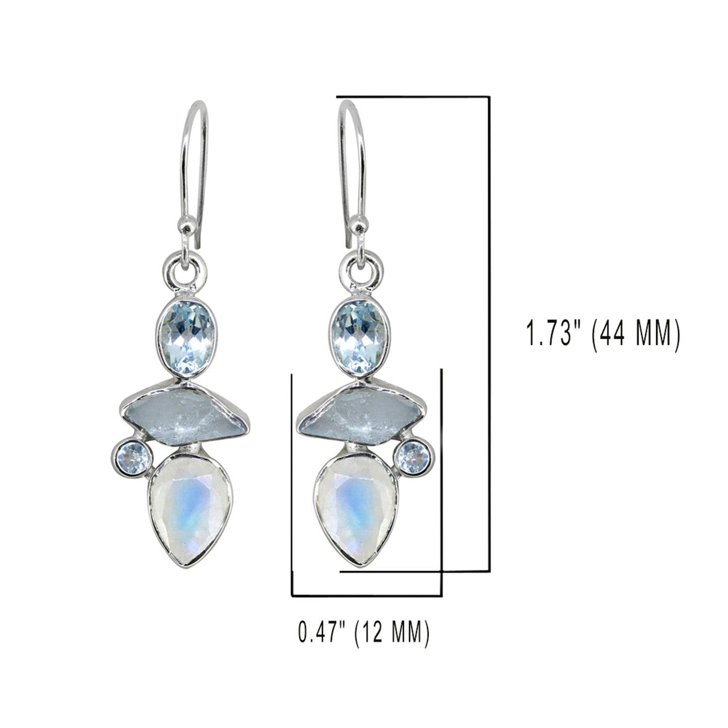 Rough Blue Topaz Moonstone Solid 925 Sterling Silver Dangle Earrings Jewelry - YoTreasure
