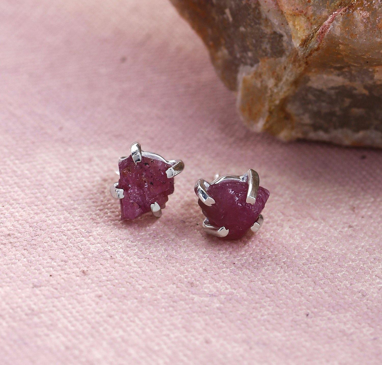 Rough Pink Tourmaline Solid 925 Sterling Silver Stud Earrings Jewelry - YoTreasure
