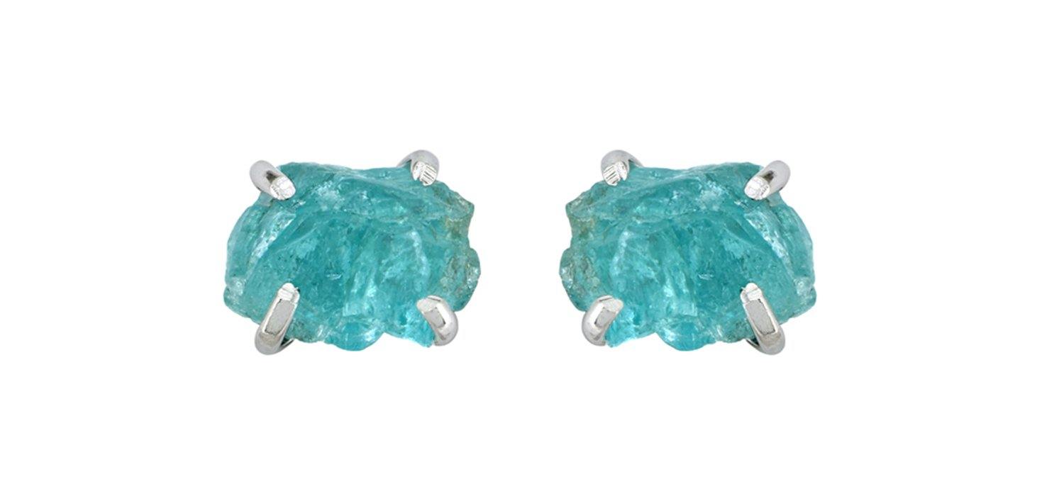Rough Neon Apatite Solid 925 Sterling Silver Stud Earrings Jewelry - YoTreasure