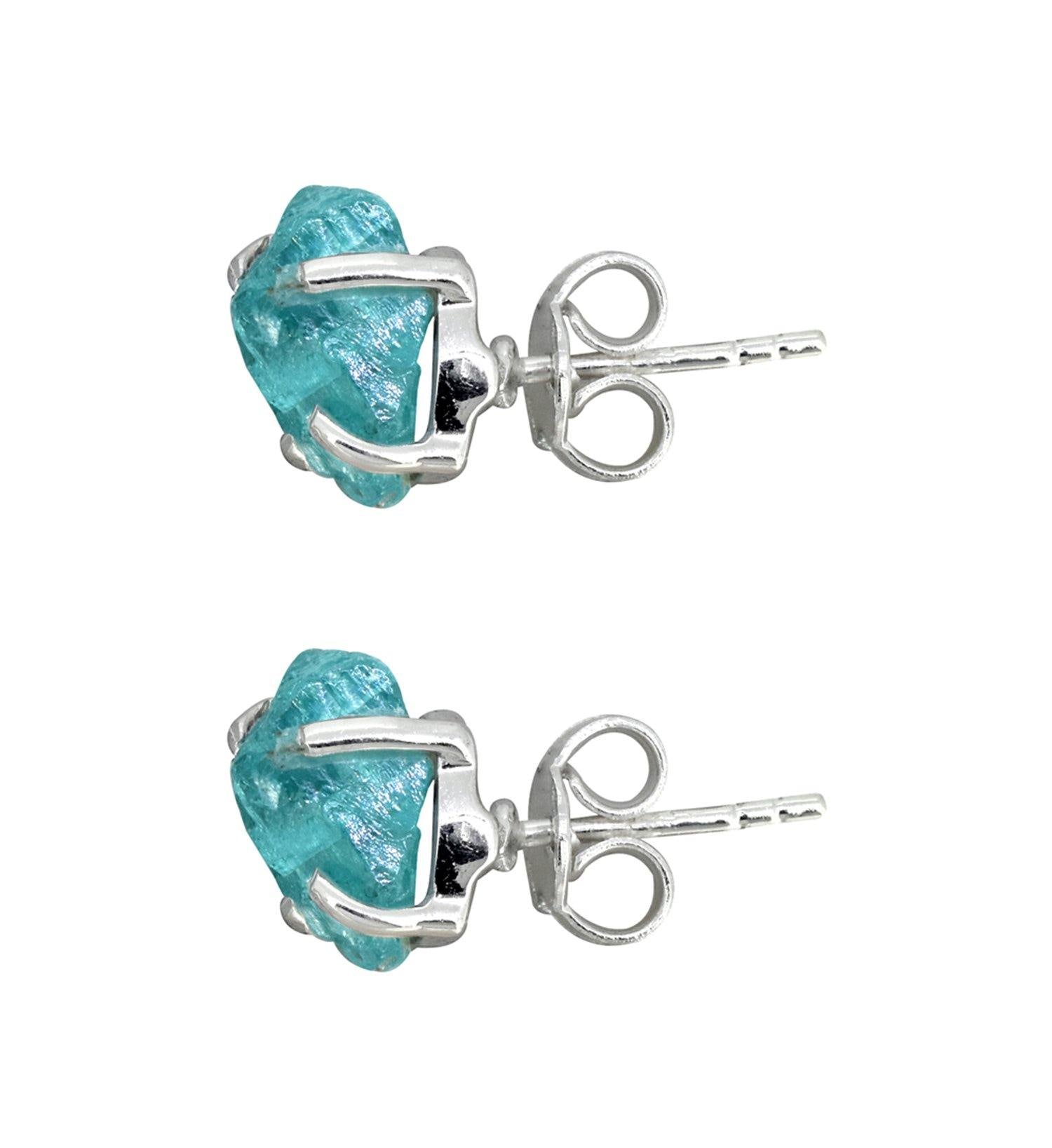 Rough Neon Apatite Solid 925 Sterling Silver Stud Earrings Jewelry - YoTreasure