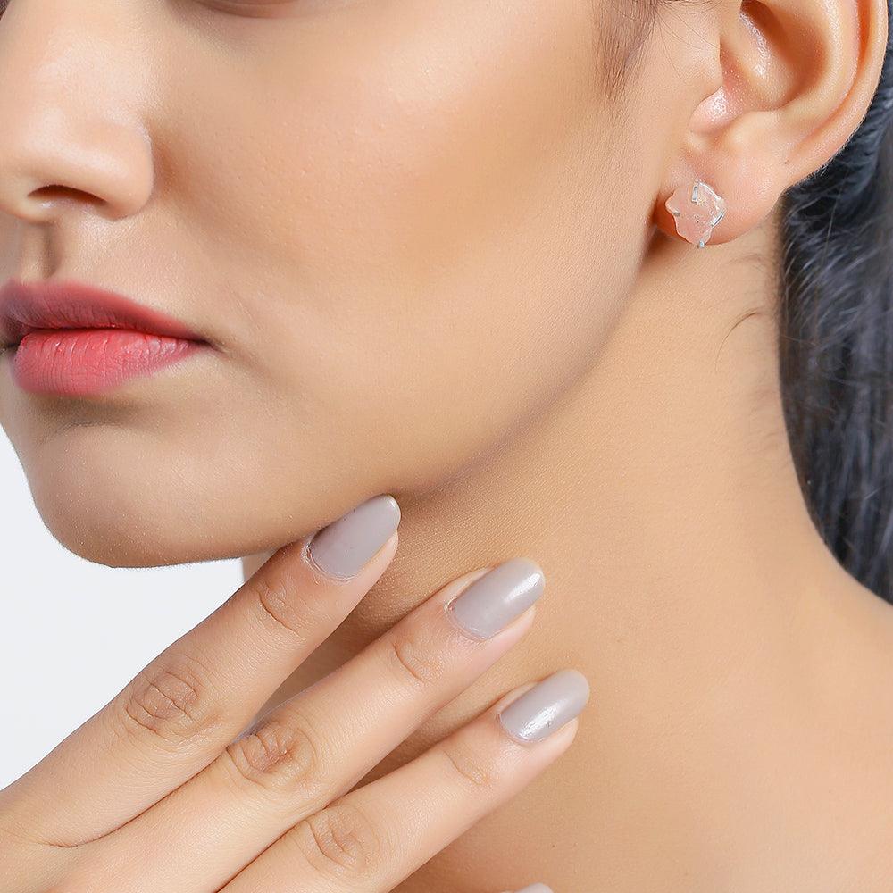 Raw Rose Quartz Solid 925 Sterling Silver Stud Earrings Jewelry - YoTreasure