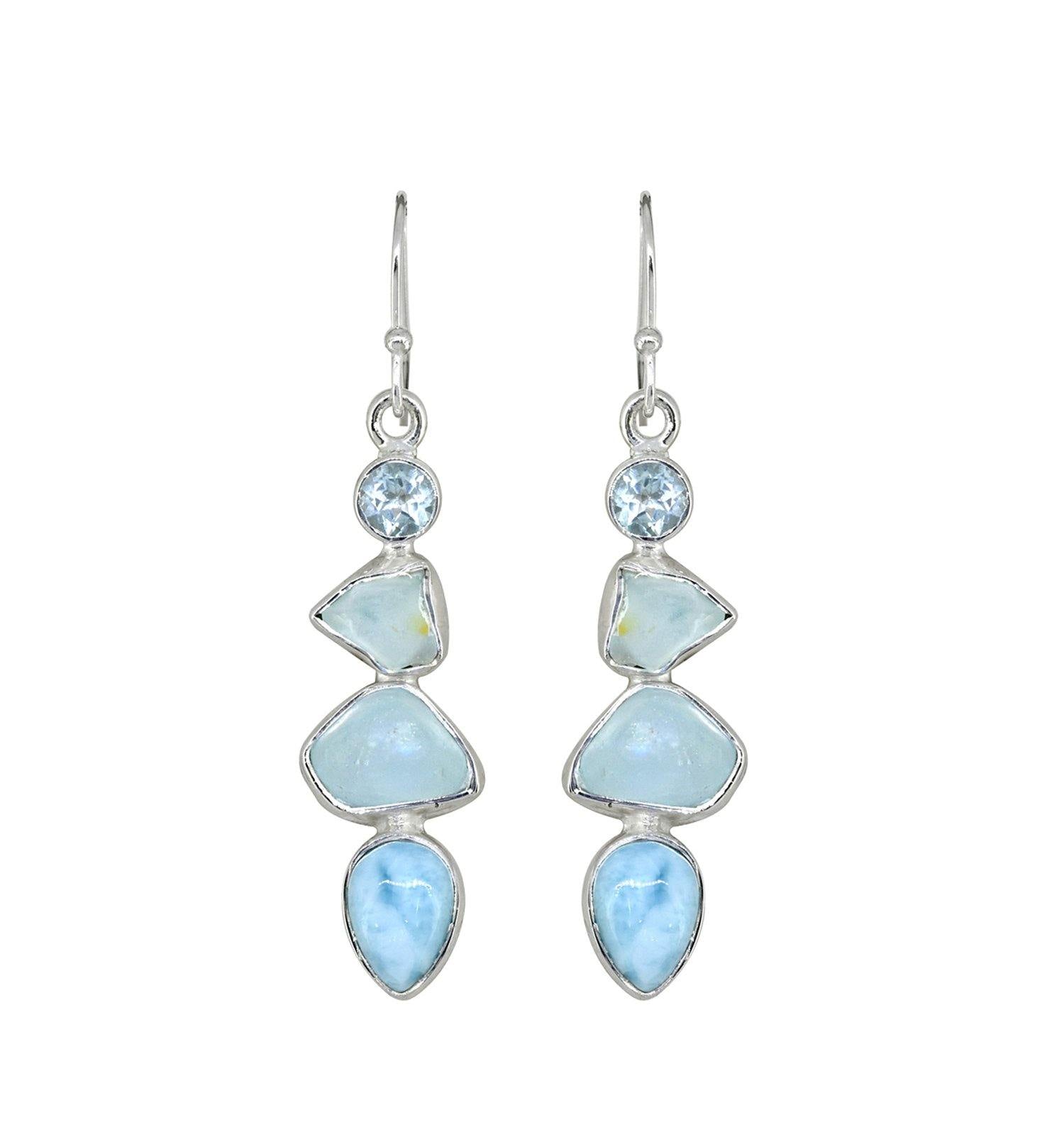 Larimar Rough Blue Topaz Solid 925 Sterling Silver Dangle Earrings Jewelry - YoTreasure