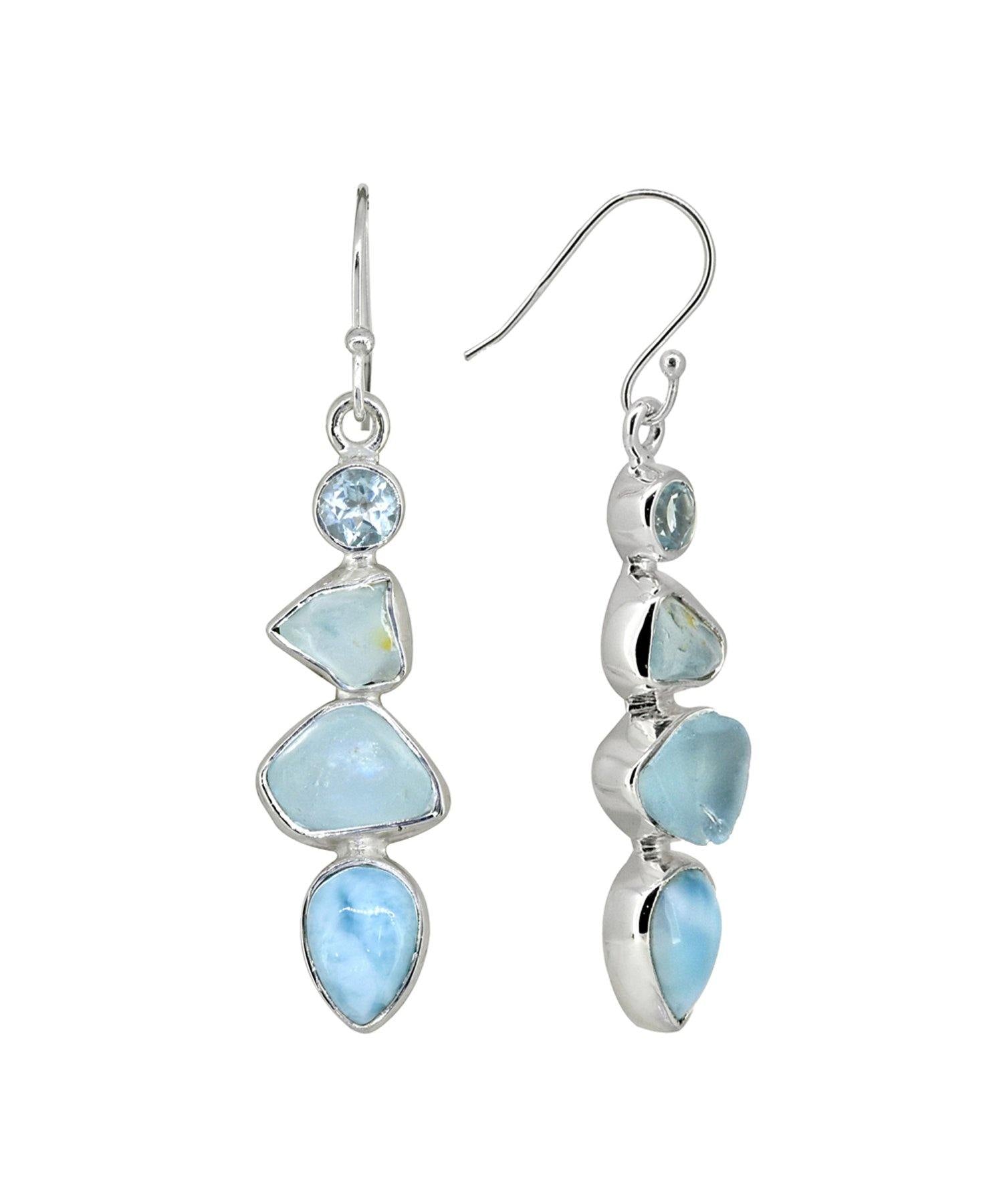 Larimar Rough Blue Topaz Solid 925 Sterling Silver Dangle Earrings Jewelry - YoTreasure