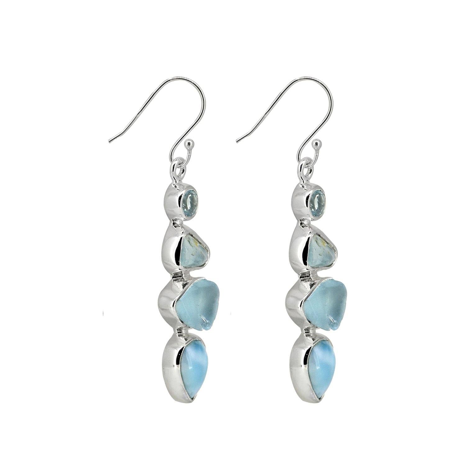 Larimar Rough Blue Topaz Solid 925 Sterling Silver Dangle Earrings Jewelry - YoTreasure