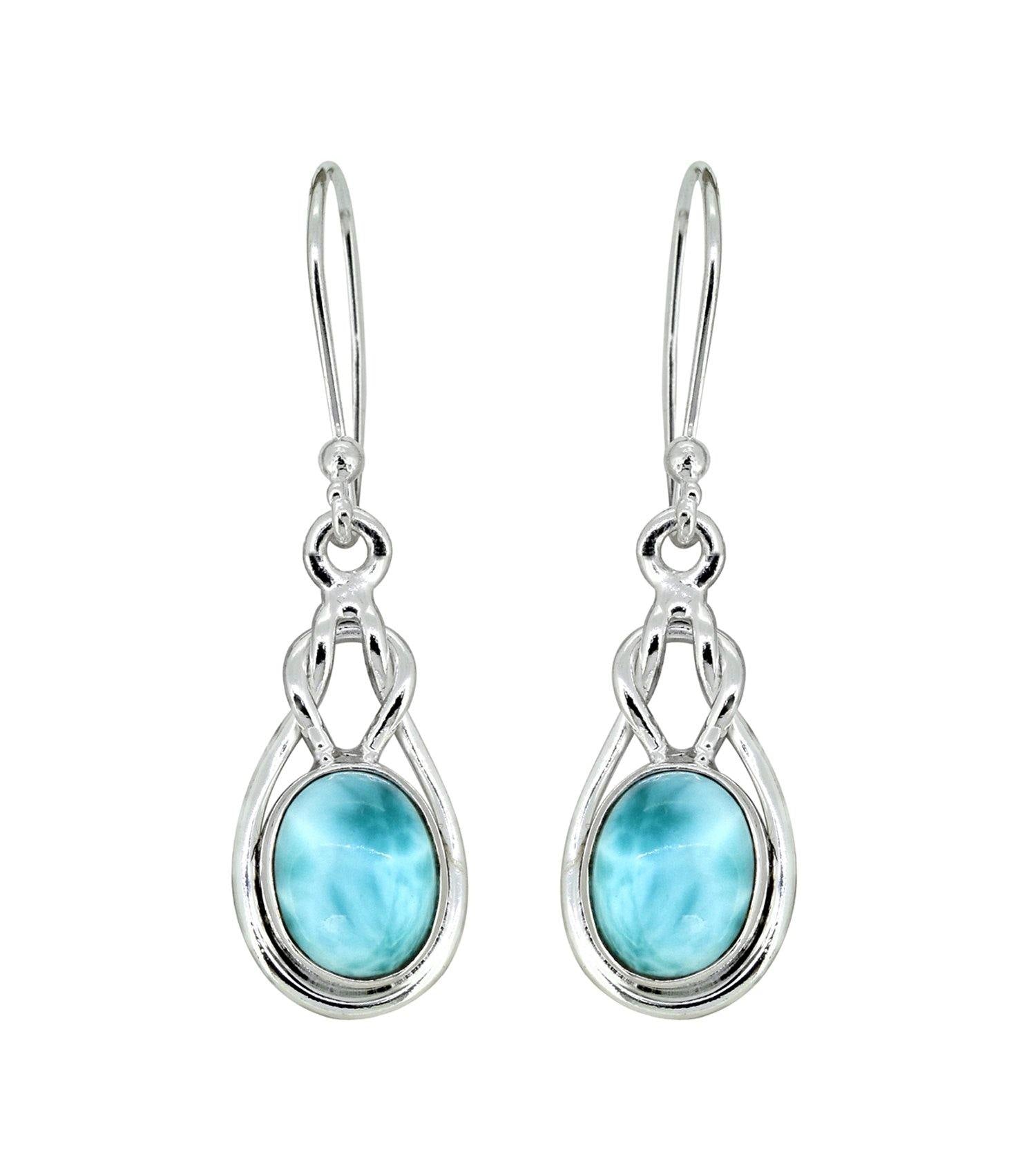 Larimar Solid 925 Sterling Silver Knot Dangle Earrings Jewelry - YoTreasure