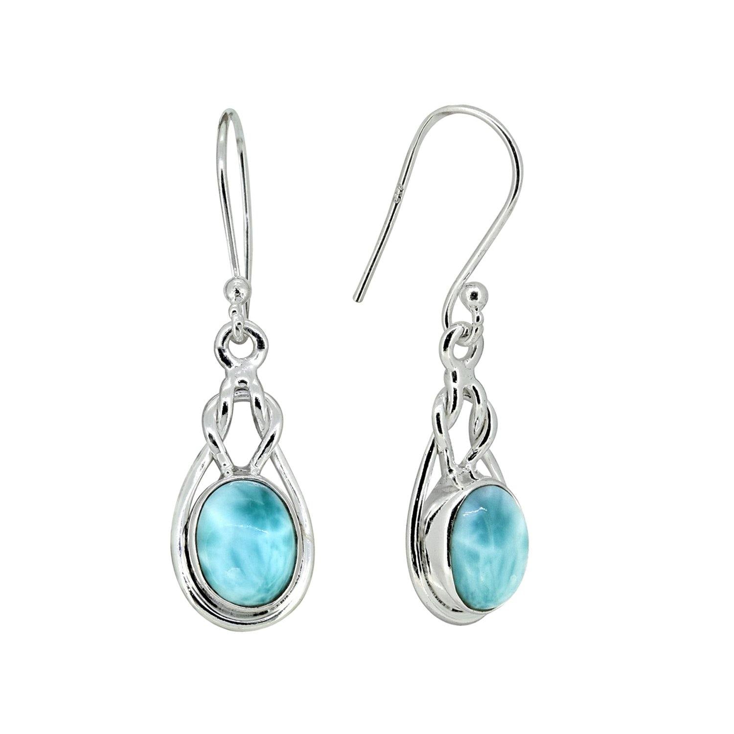 Larimar Solid 925 Sterling Silver Knot Dangle Earrings Jewelry - YoTreasure