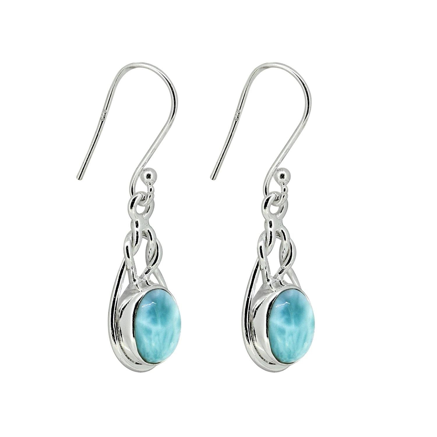 Larimar Solid 925 Sterling Silver Knot Dangle Earrings Jewelry - YoTreasure