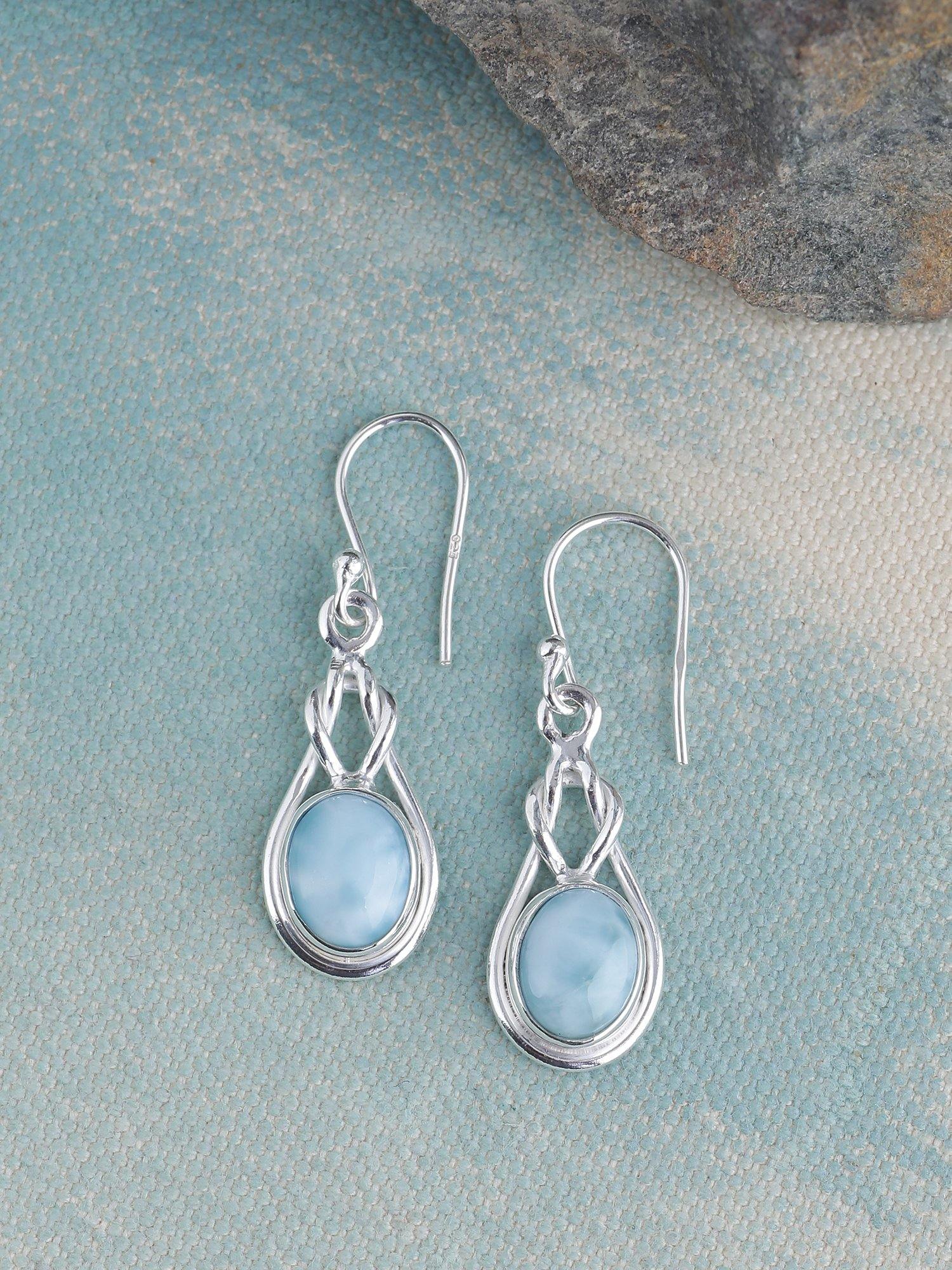 Larimar Solid 925 Sterling Silver Knot Dangle Earrings Jewelry - YoTreasure