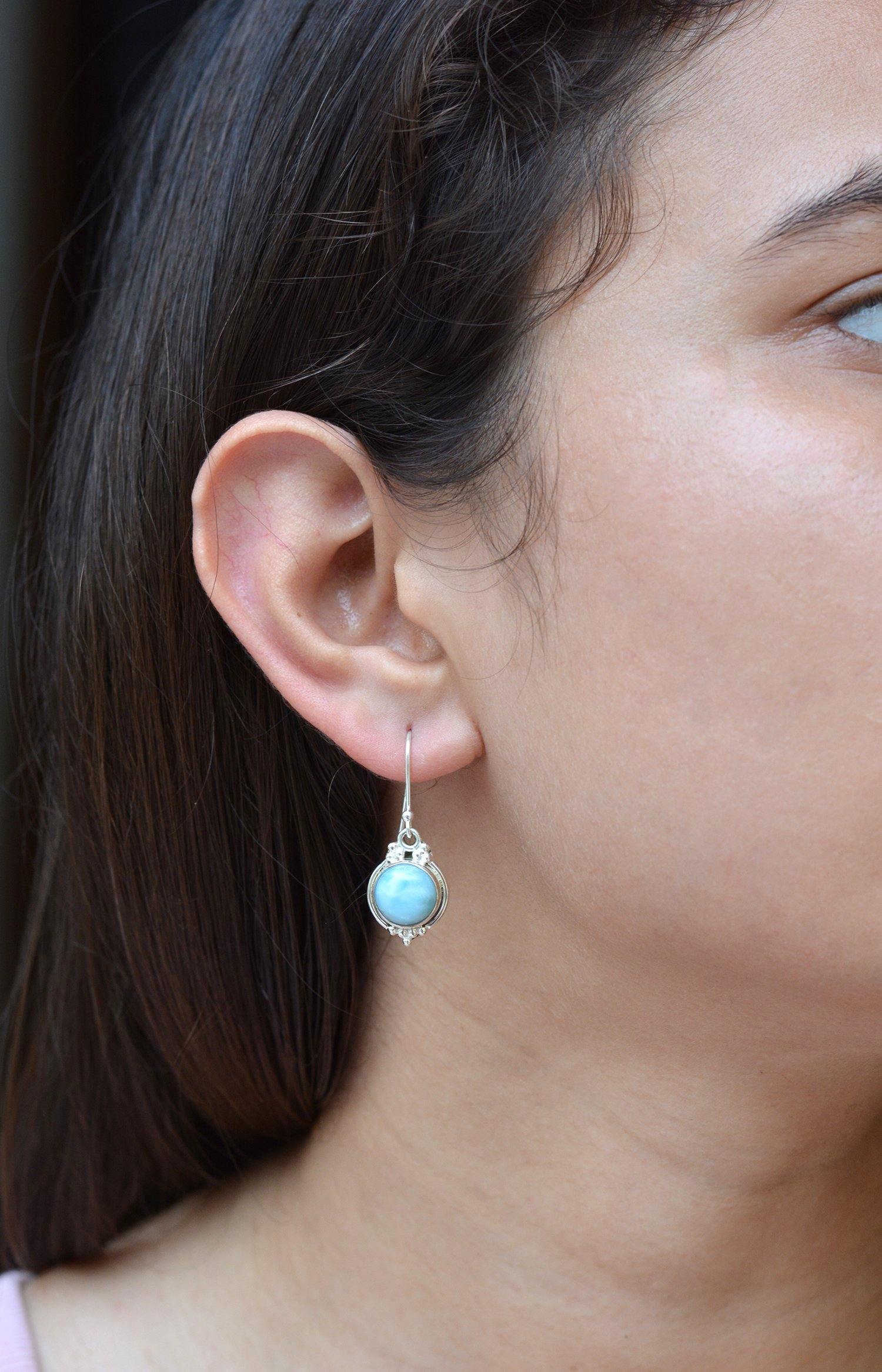 1.33" Natural Larimar Solid 925 Sterling Silver Dangle Earrings Jewelry - YoTreasure