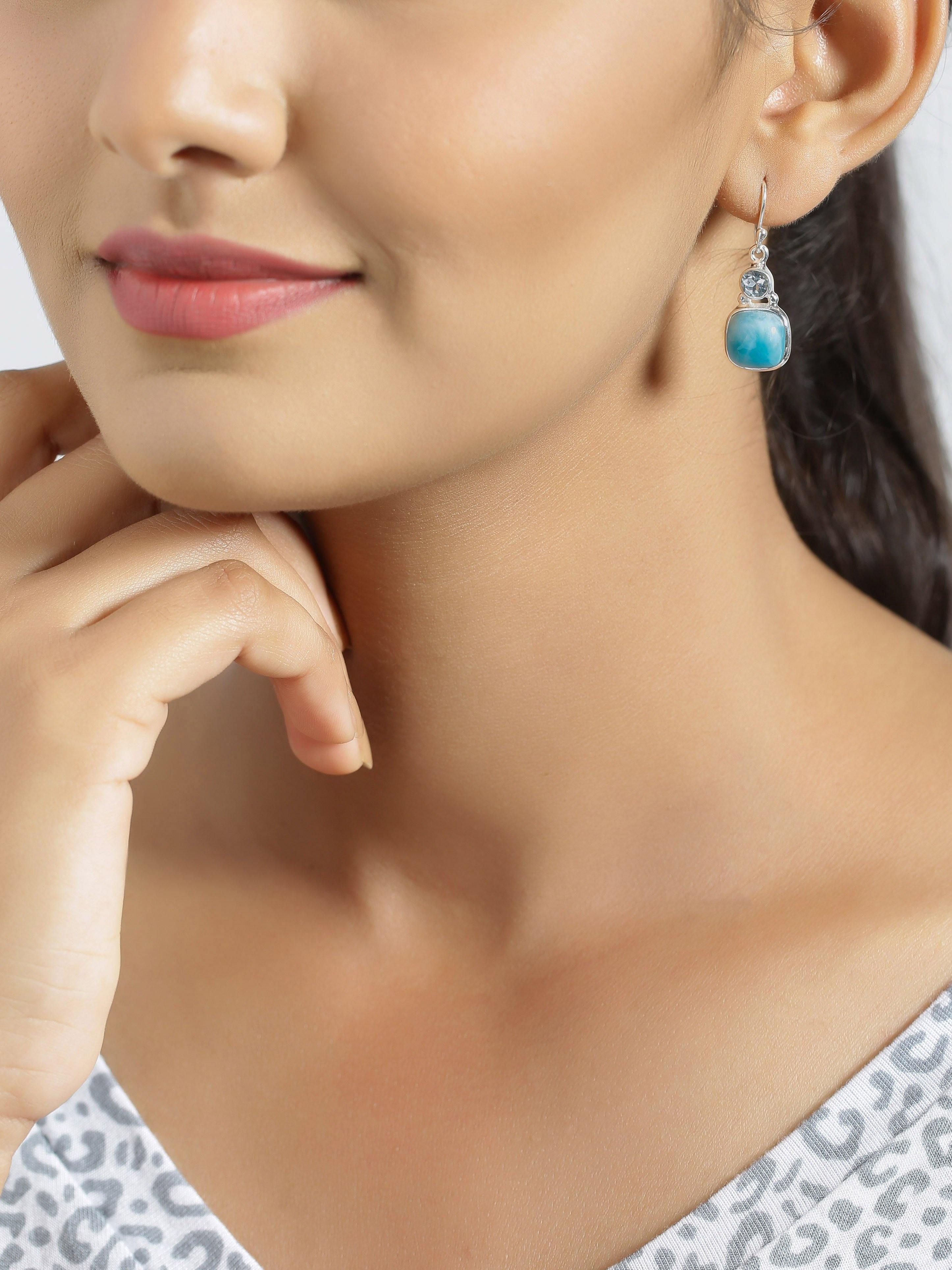 1.50" Larimar Blue Topaz 925 Sterling Silver Dangle Earrings Birthstone Jewelry - YoTreasure
