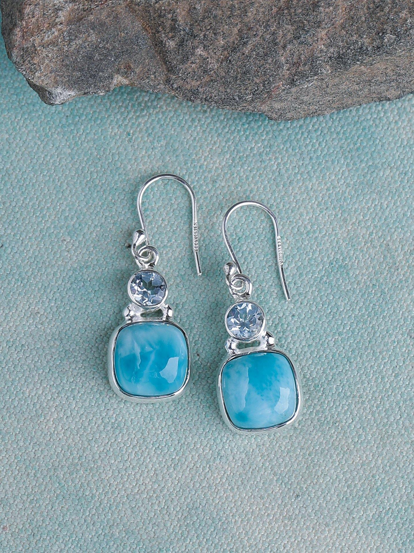 1.50" Larimar Blue Topaz 925 Sterling Silver Dangle Earrings Birthstone Jewelry - YoTreasure
