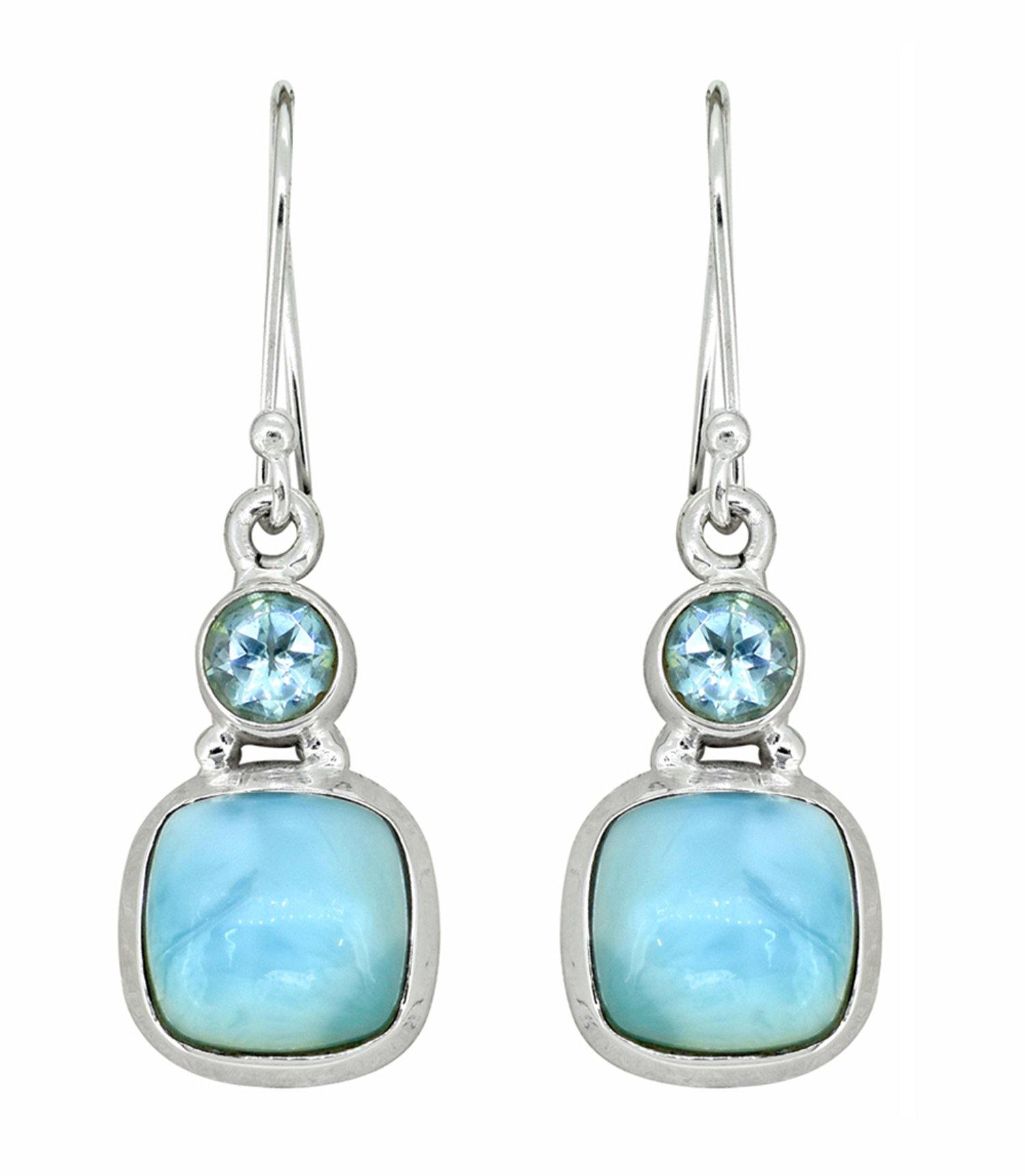 1.50" Larimar Blue Topaz 925 Sterling Silver Dangle Earrings Birthstone Jewelry - YoTreasure