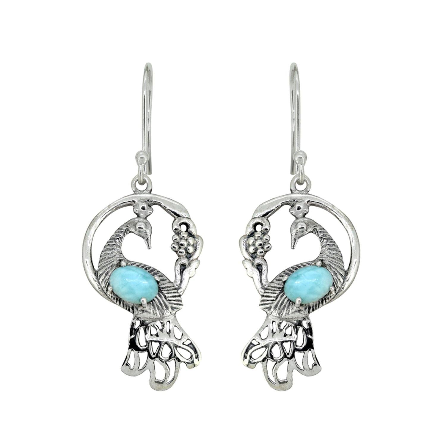 Larimar Solid 925 Sterling Silver Peacock Dangle Earrings Jewelry - YoTreasure