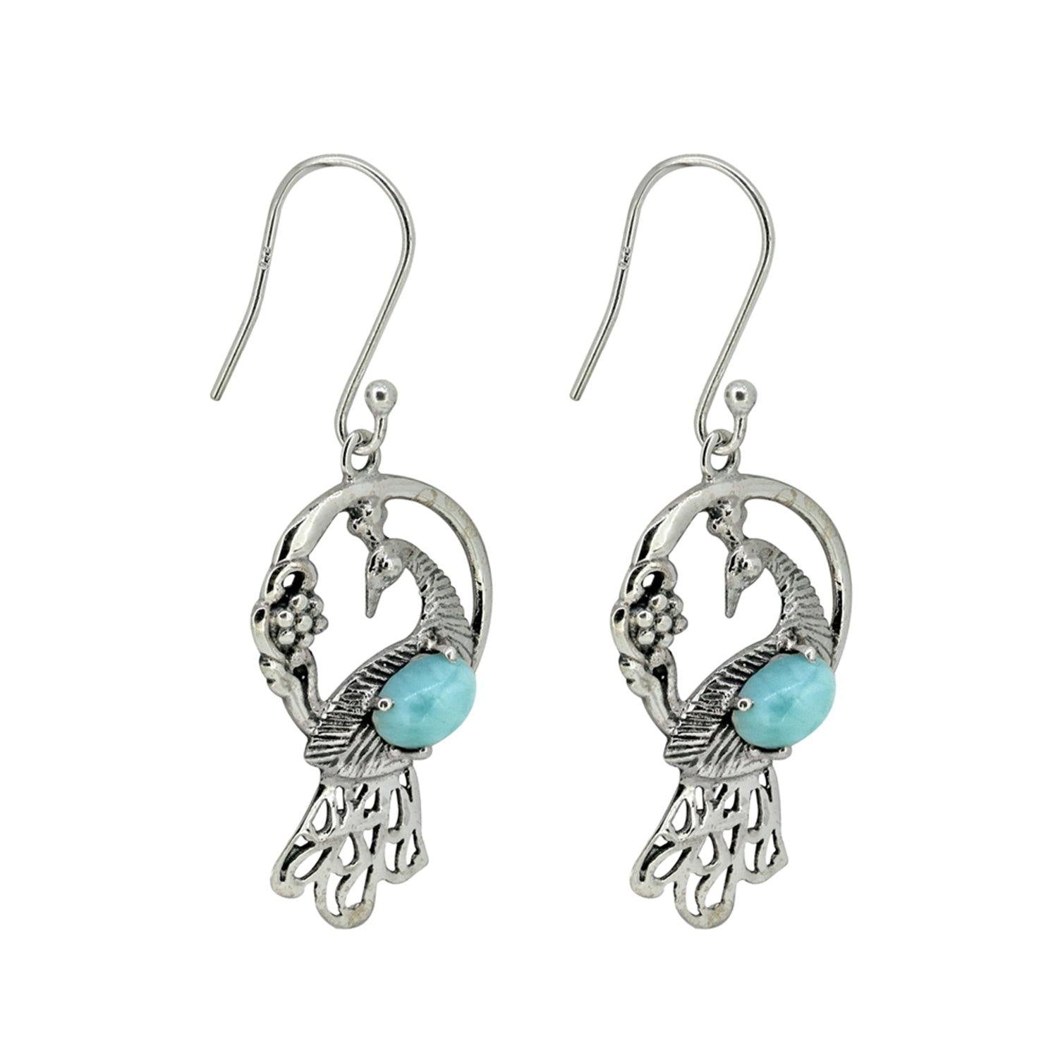 Larimar Solid 925 Sterling Silver Peacock Dangle Earrings Jewelry - YoTreasure