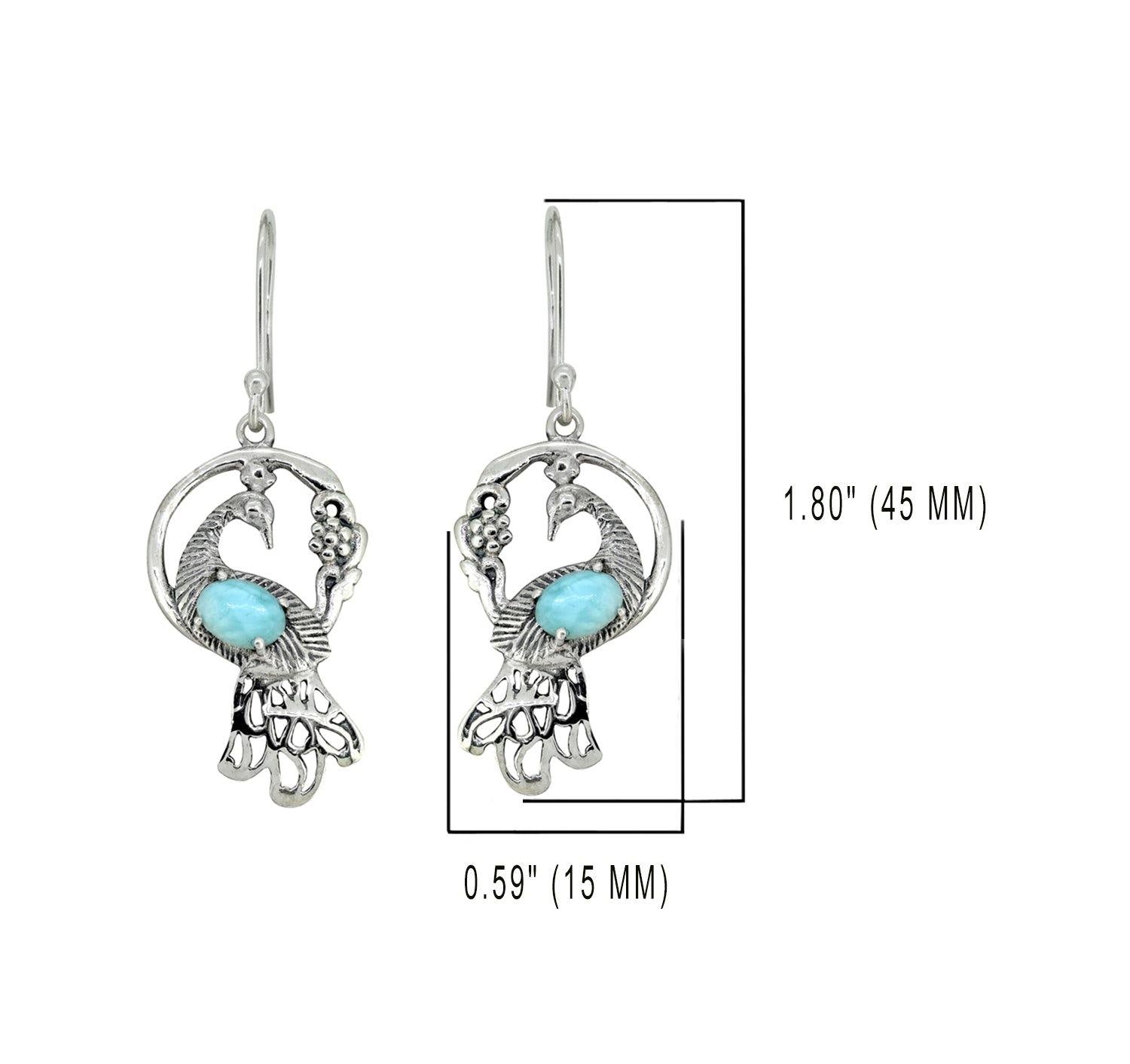 Larimar Solid 925 Sterling Silver Peacock Dangle Earrings Jewelry - YoTreasure