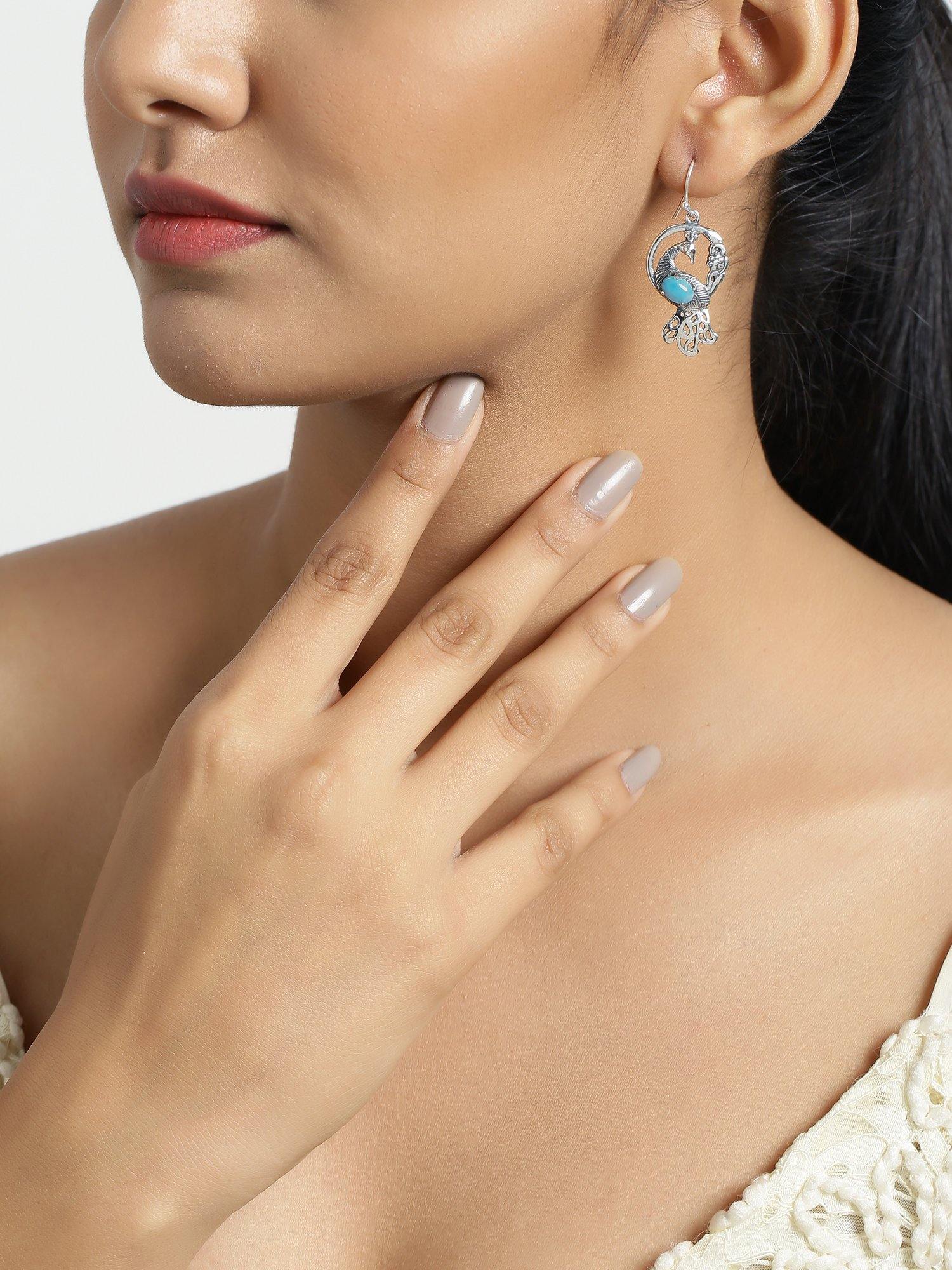 Larimar Solid 925 Sterling Silver Peacock Dangle Earrings Jewelry - YoTreasure