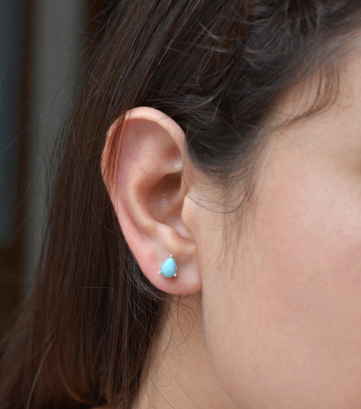Larimar Solid 925 Sterling Silver Stud Earrings - YoTreasure
