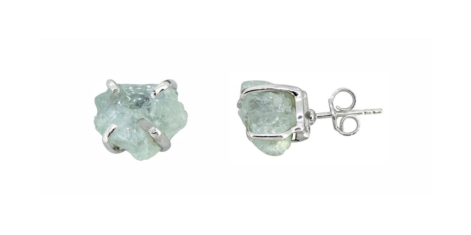 Rough Aquamarine Solid 925 Sterling Silver Stud Earrings - YoTreasure